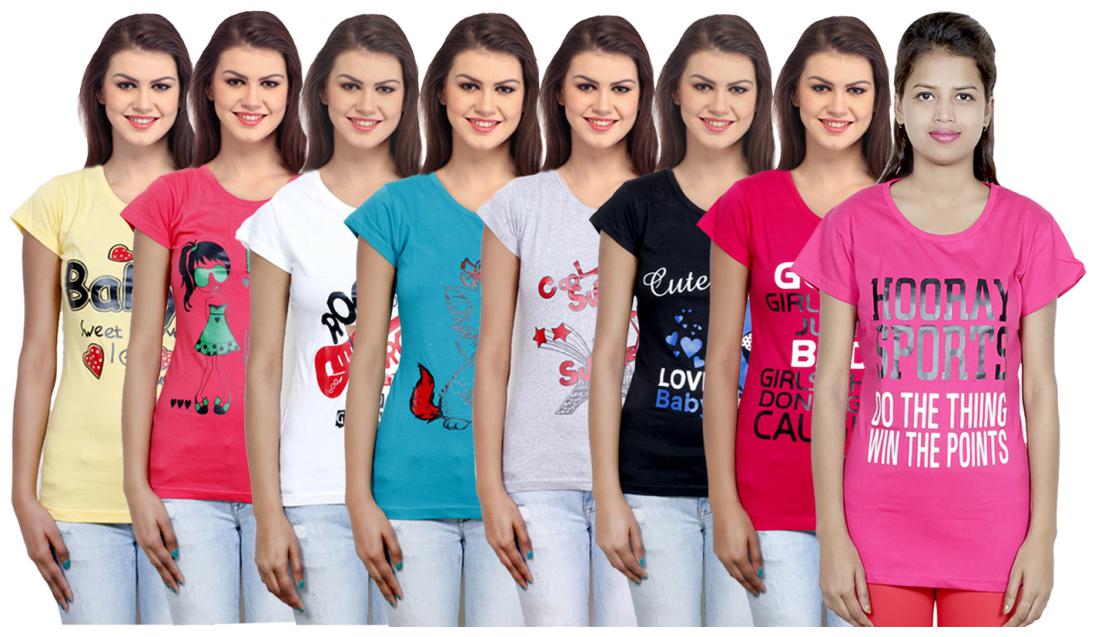 

IndiWeaves Women Cotton Printed T-Shirt ( Set of- 8)