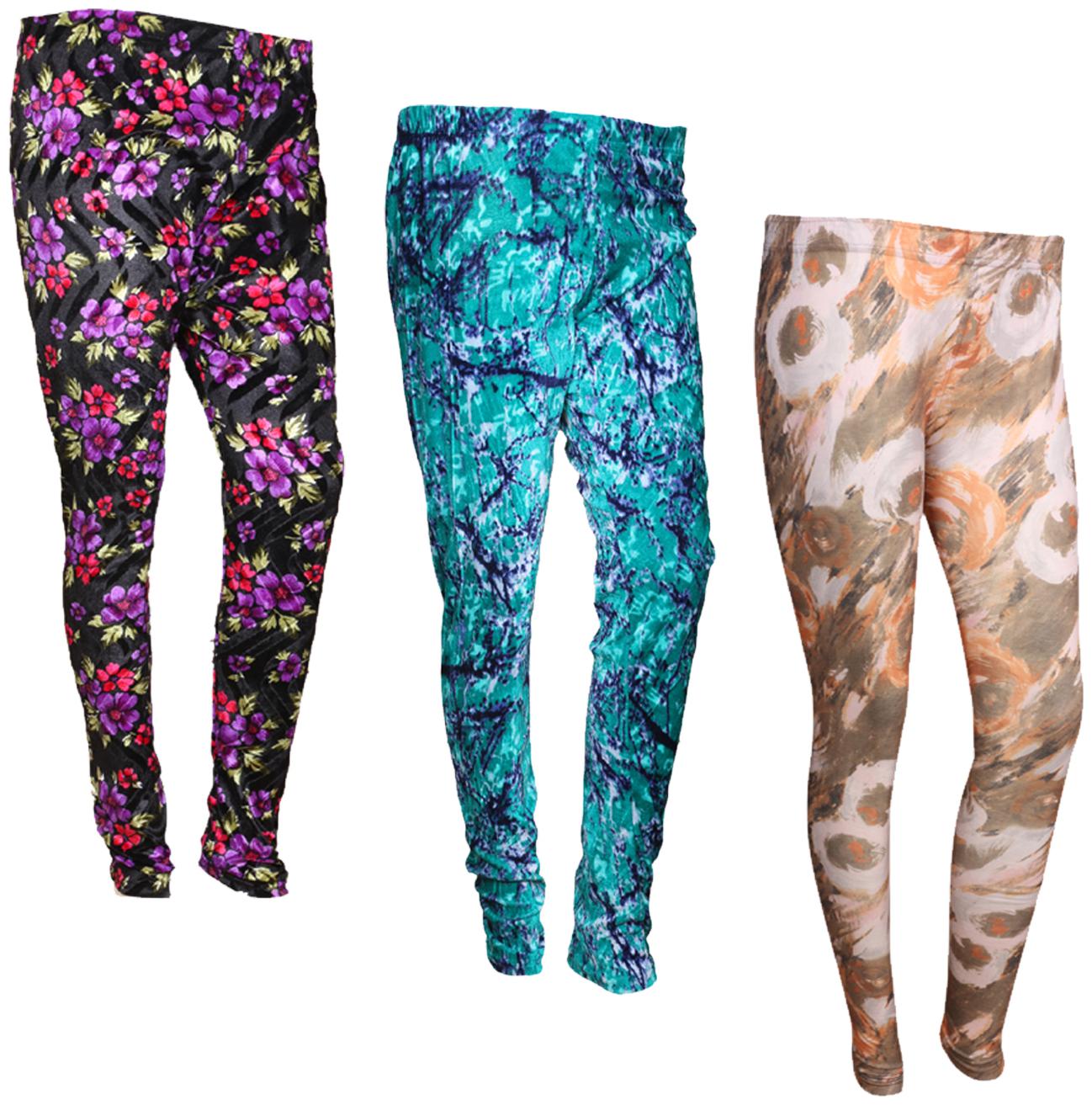 

IndiWeaves Women Cotton Printed Legging and Velvet Printed Leggings (Pack of 3)