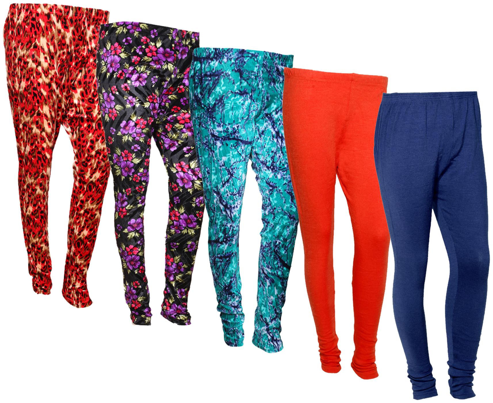 

IndiWeaves Women Woolen Plain and Velvet Printed Leggings for Winters (Pack of 5)