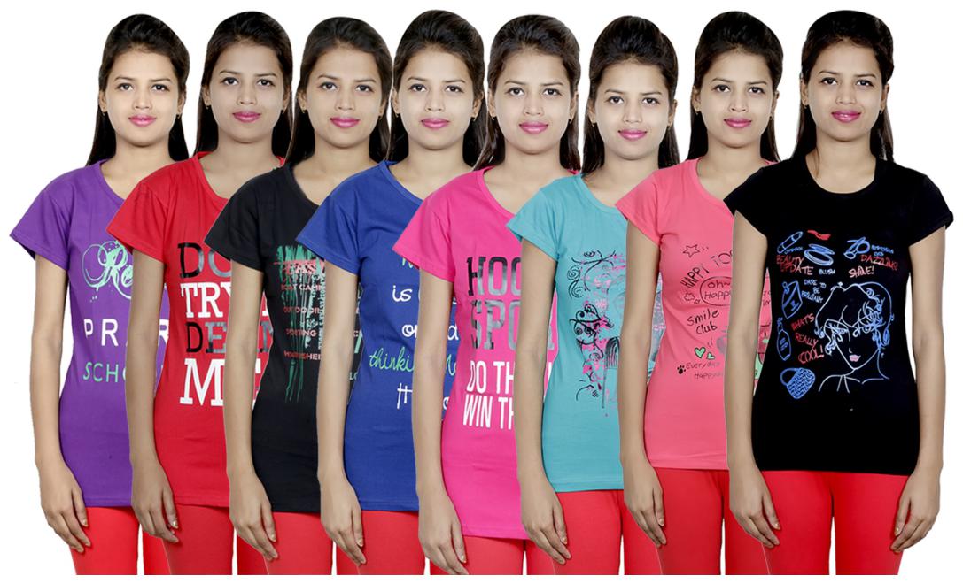 

IndiWeaves Women s Cotton Printed T-Shirts COMBO OFFER ( Pack of 8 T-Shirts)