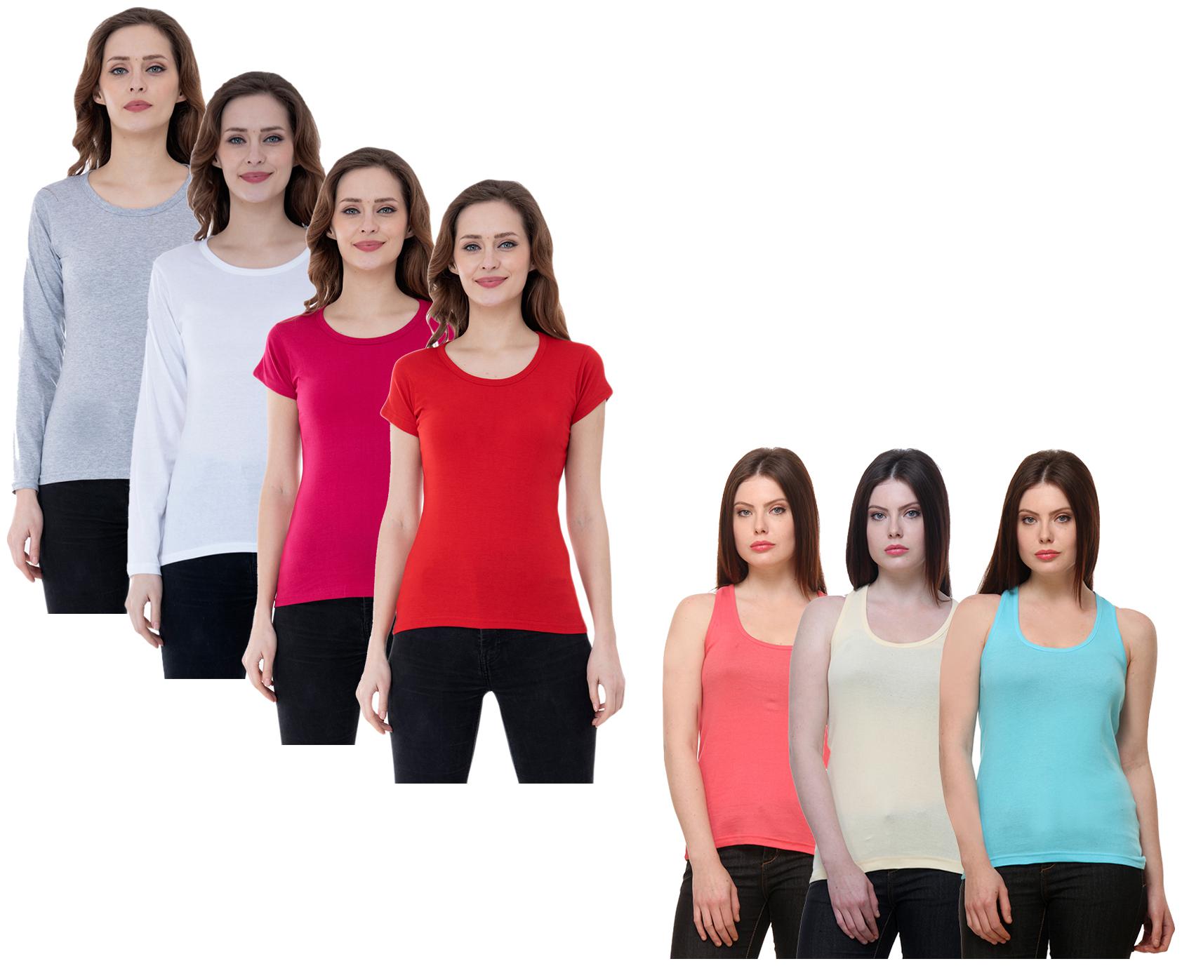 

Indiweaves Women Multi Regular fit Round neck Cotton Tank top