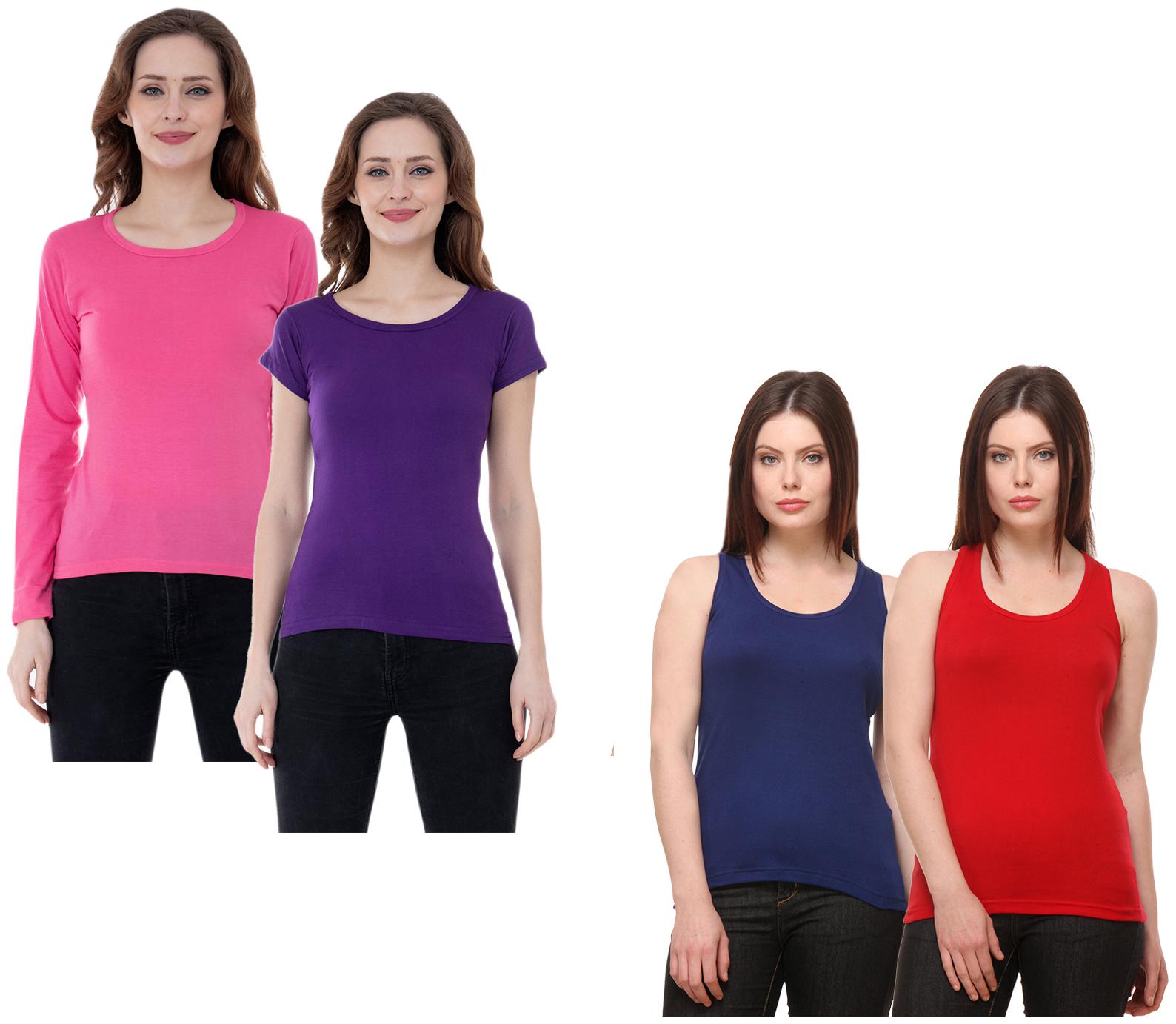 

Indiweaves Women Multi Regular fit Round neck Cotton Tank top