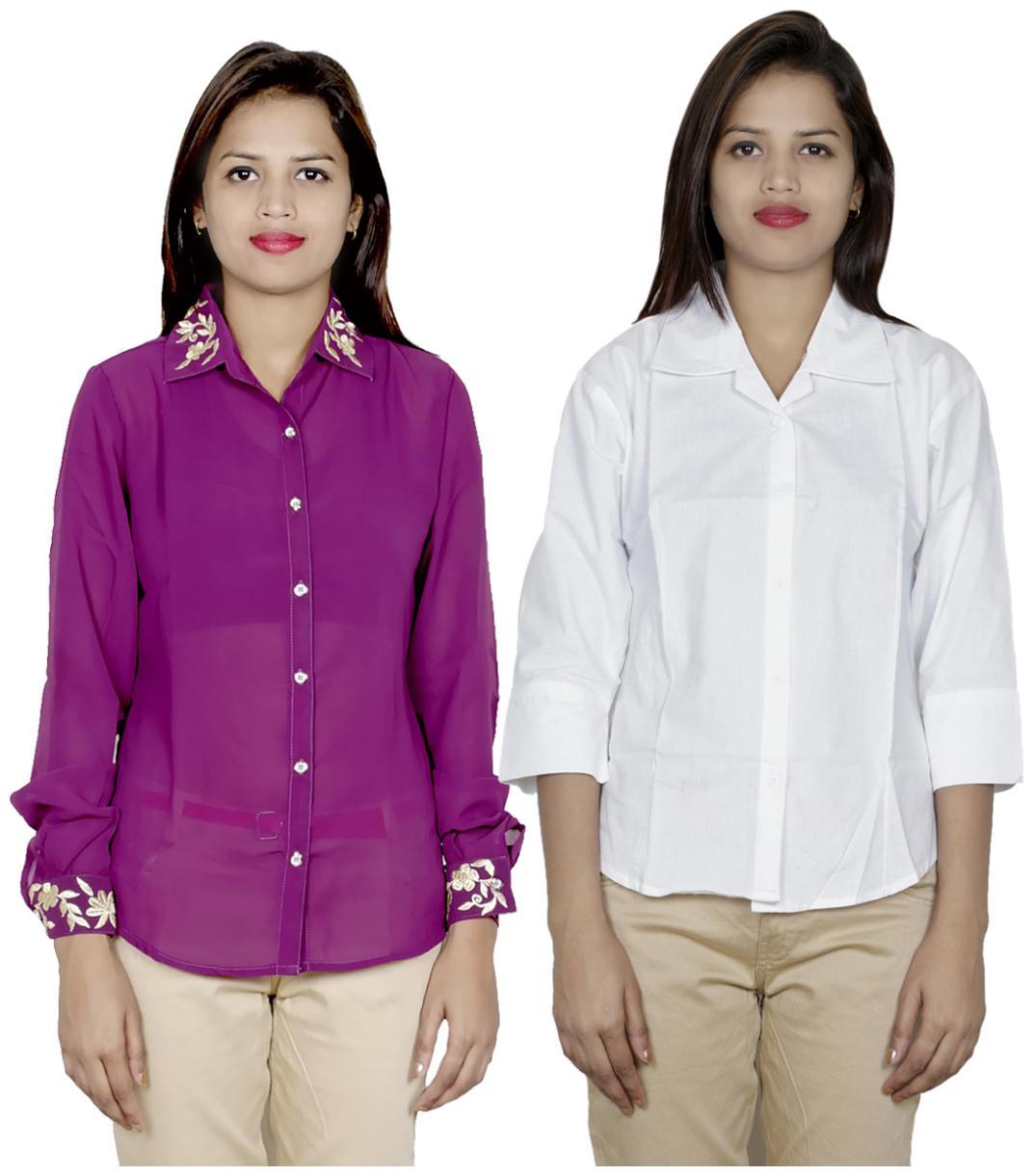 

Indiweaves Women Purple Embroidered Regular Fit Shirt