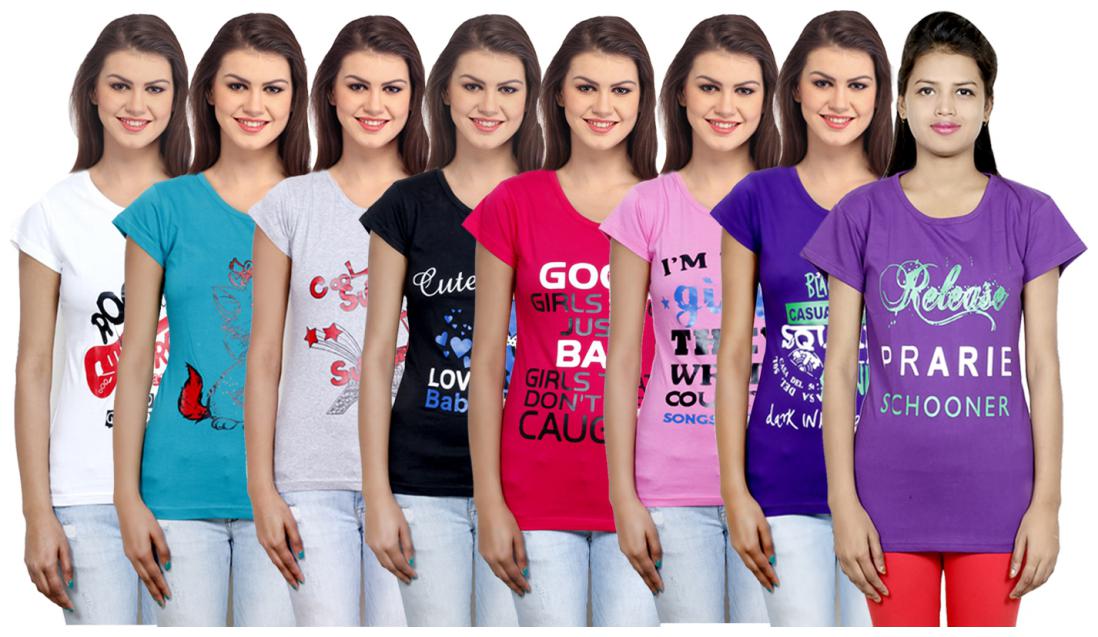 

IndiWeaves Women Cotton Printed T-Shirt ( Set of- 8)