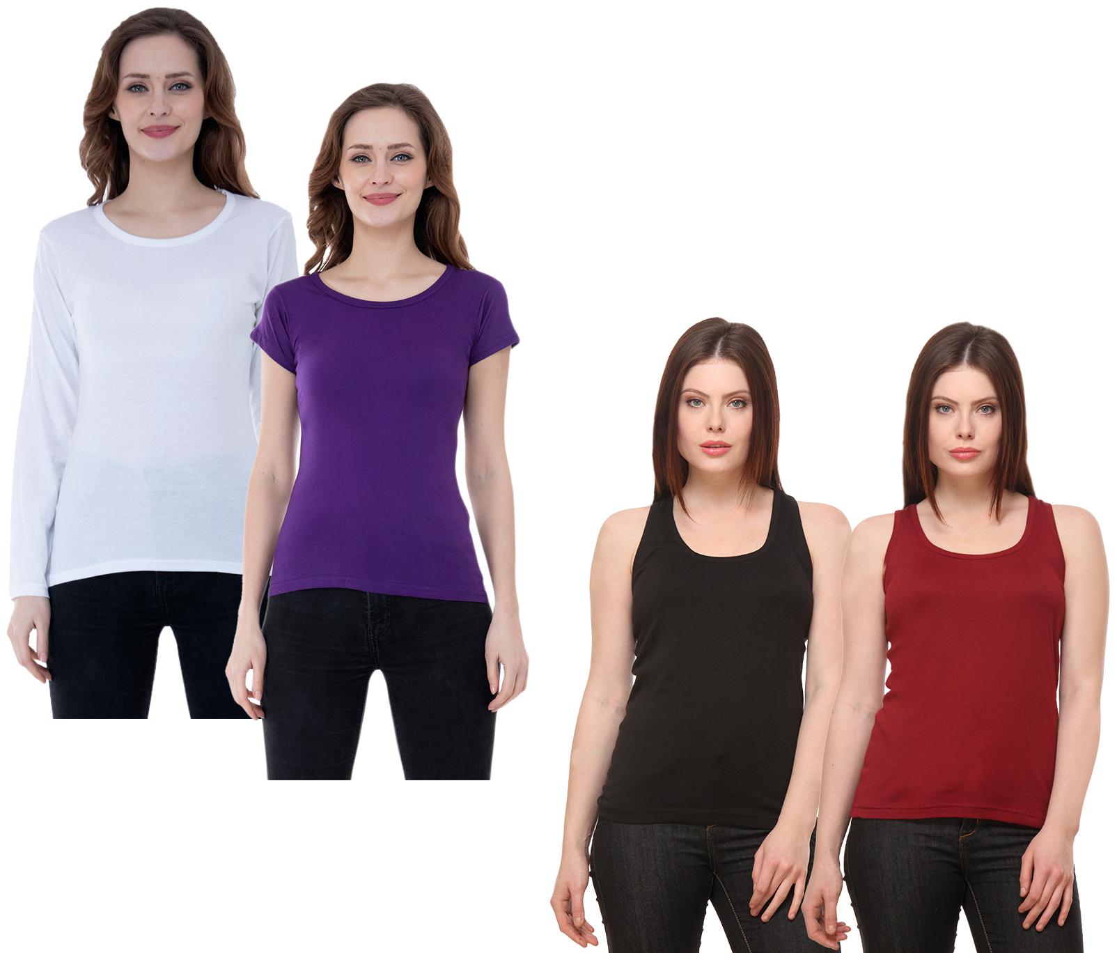

Indiweaves Women Multi Regular fit Round neck Cotton Tank top