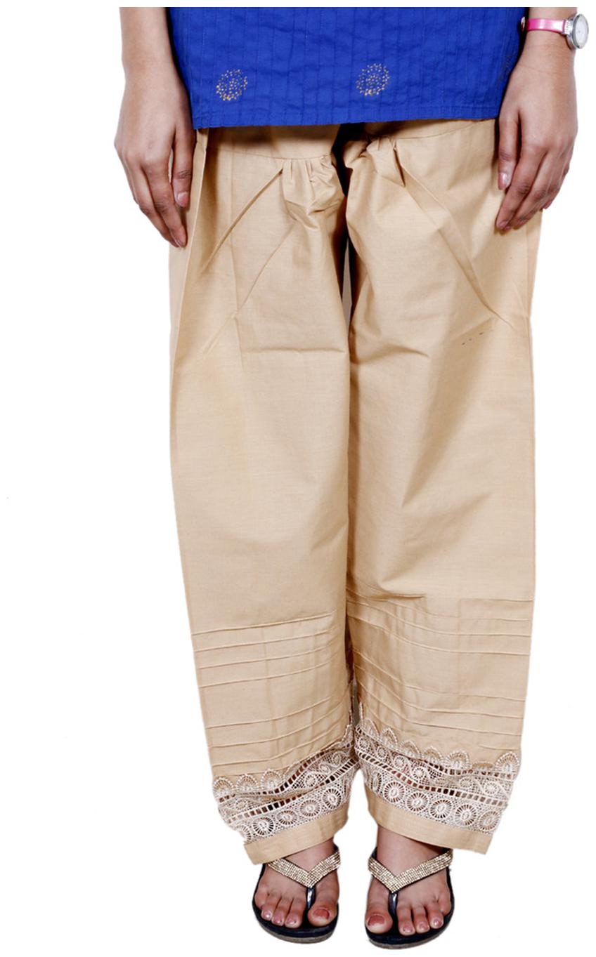 

IndiWeaves Women s Chaudi Lace Cotton Semi-Patiala Salwar