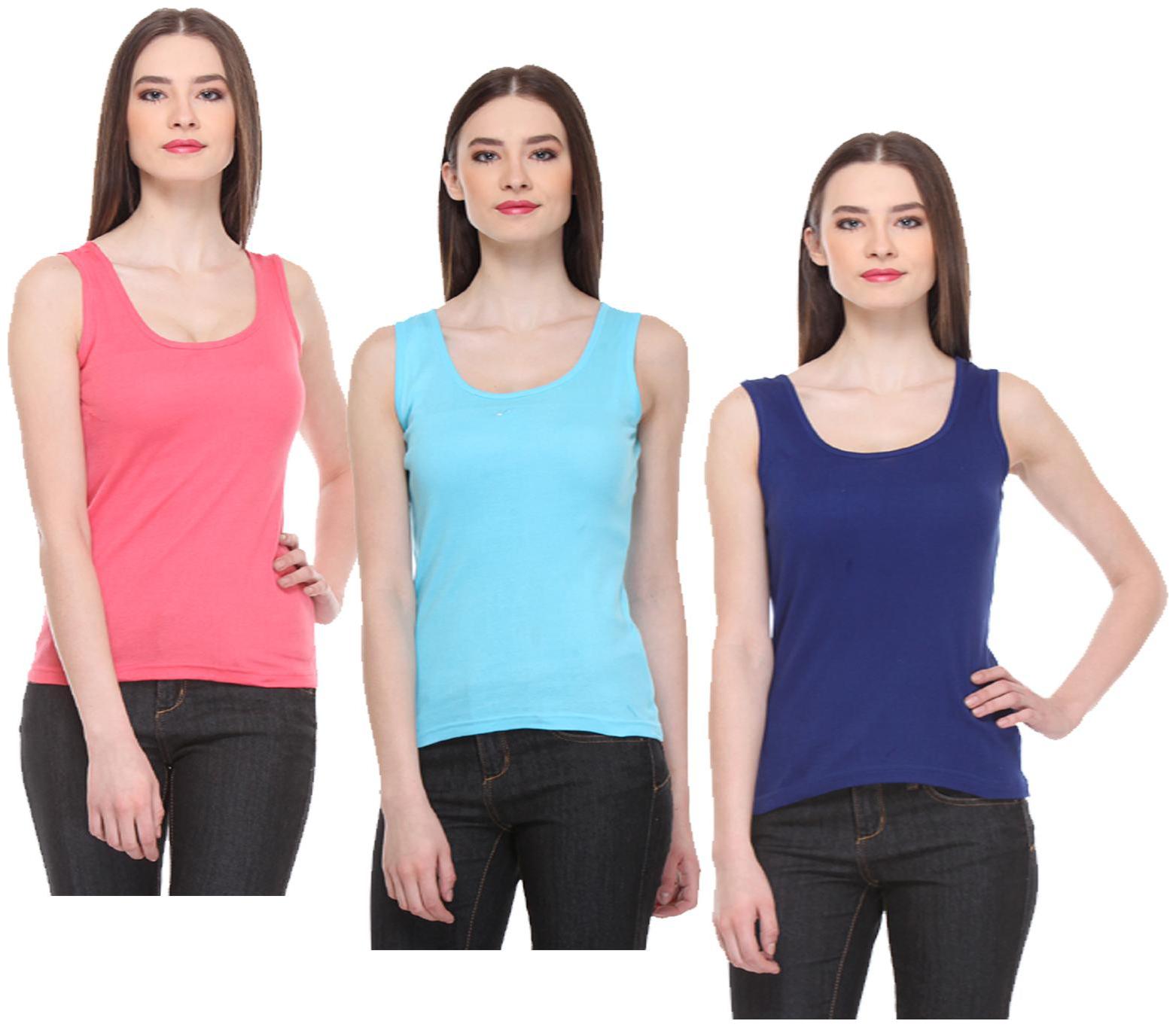 

Indiweaves Women Multi Regular fit U neck Cotton Tank top