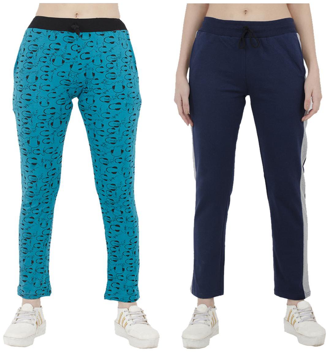 

Indiweaves Women Regular fit Polyester Printed Track pants - Blue