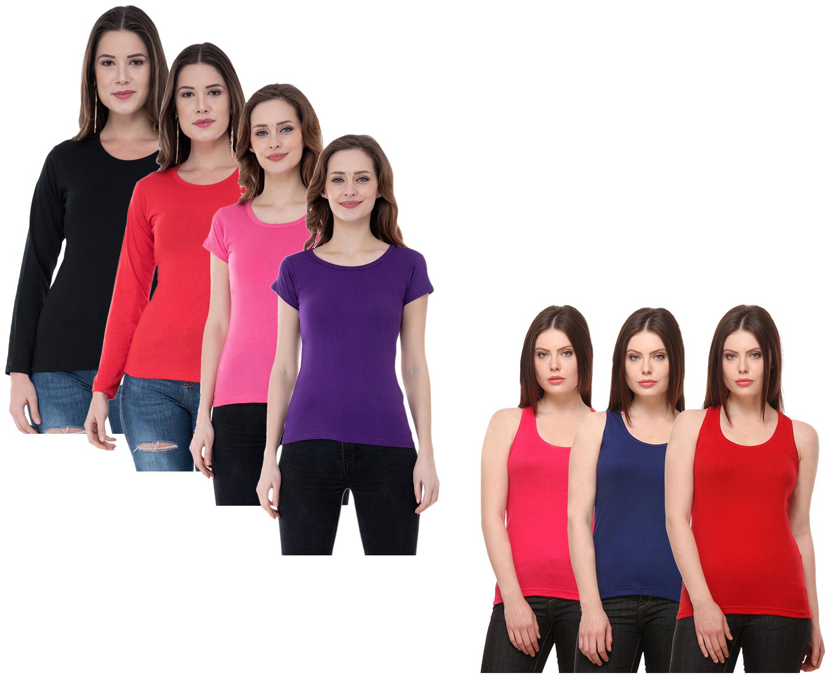 

Indiweaves Women Multi Regular fit Round neck Cotton Tank top