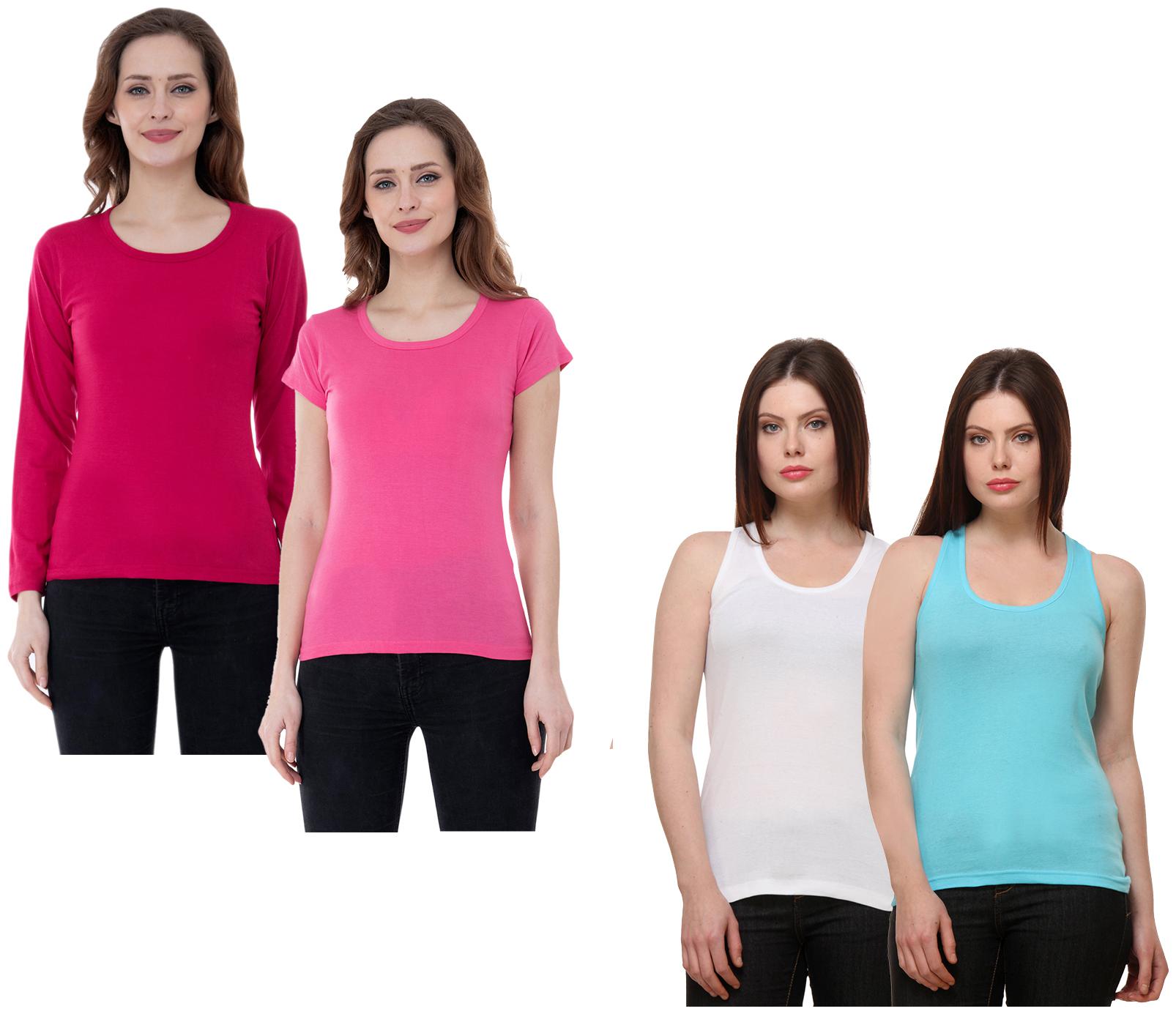

Indiweaves Women Multi Regular fit Round neck Cotton Tank top