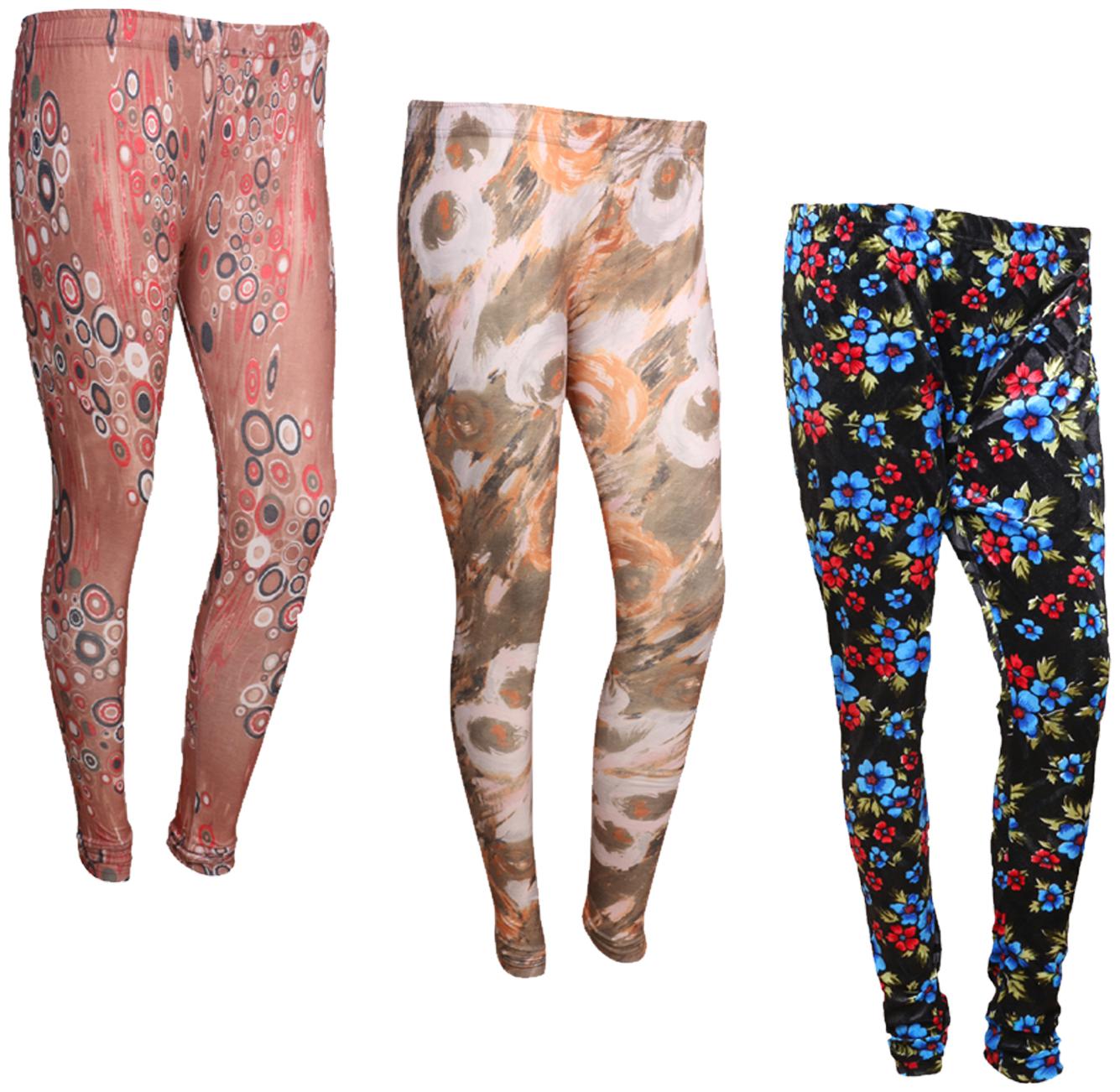 

IndiWeaves Women Cotton Printed Legging and Velvet Printed Leggings (Pack of 3)