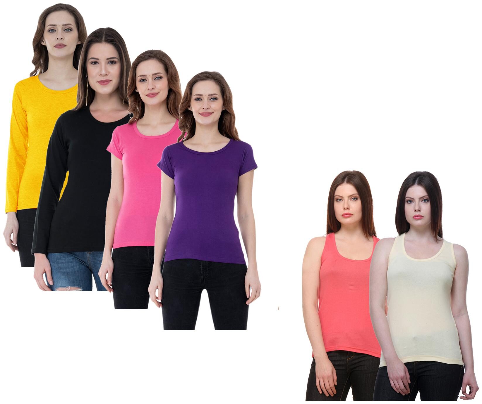 

Indiweaves Women Multi Regular fit Round neck Cotton Tank top