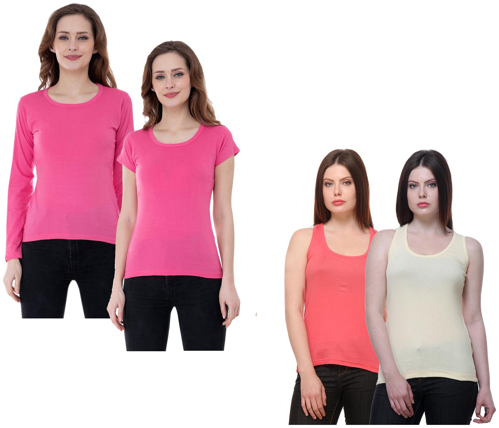 

Indiweaves Women Multi Regular fit Round neck Cotton Tank top