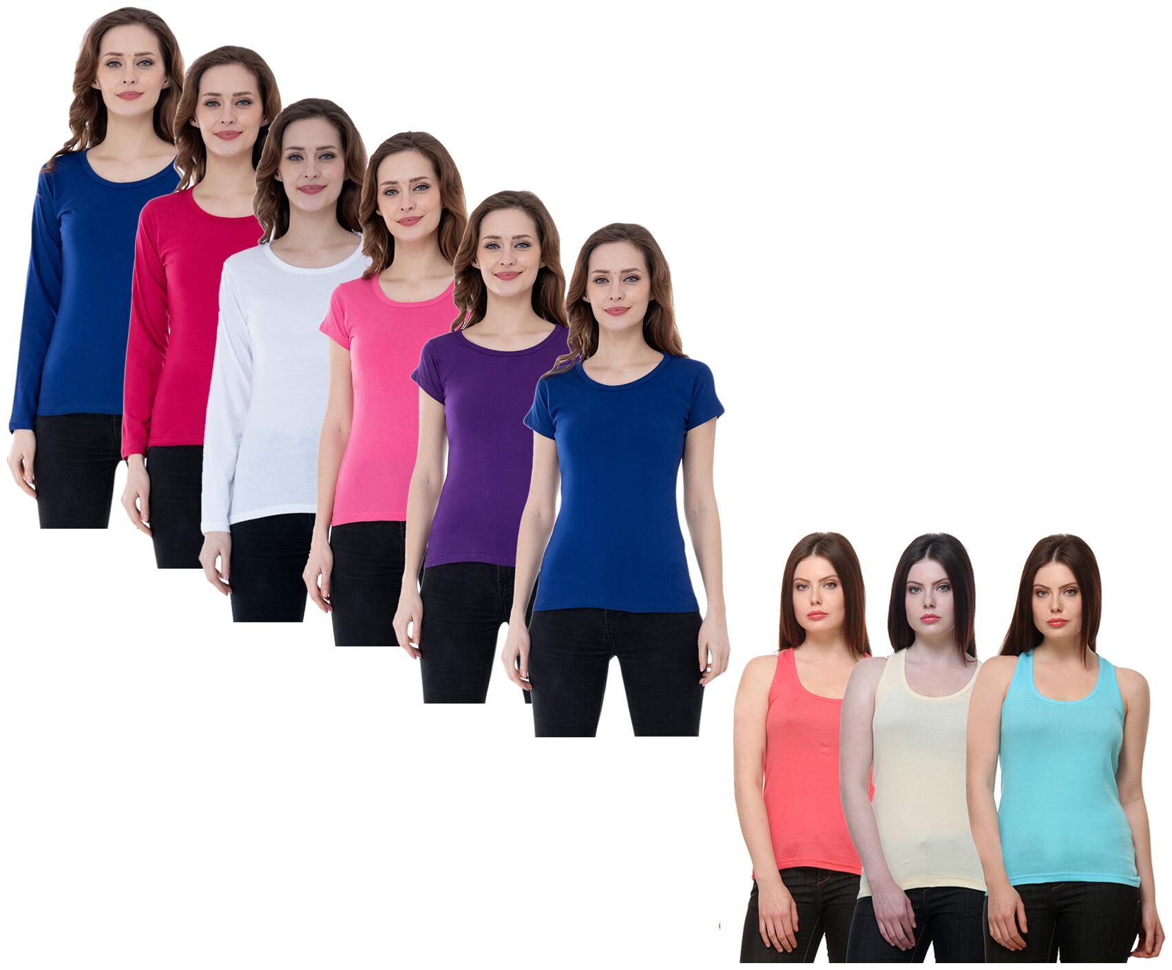 

Indiweaves Women Multi Regular fit Round neck Cotton Tank top