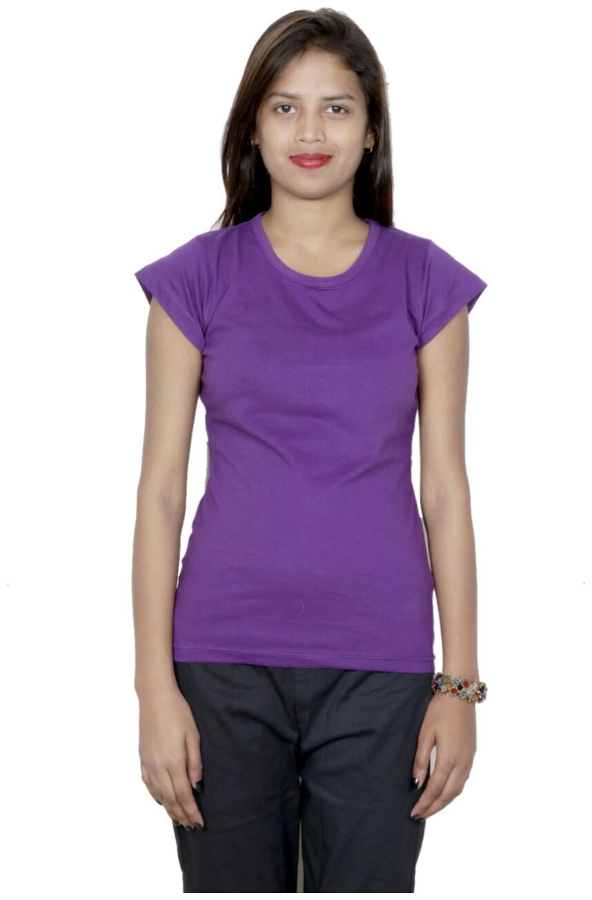 

Indiweaves Women Purple Regular fit Round neck Cotton T shirt