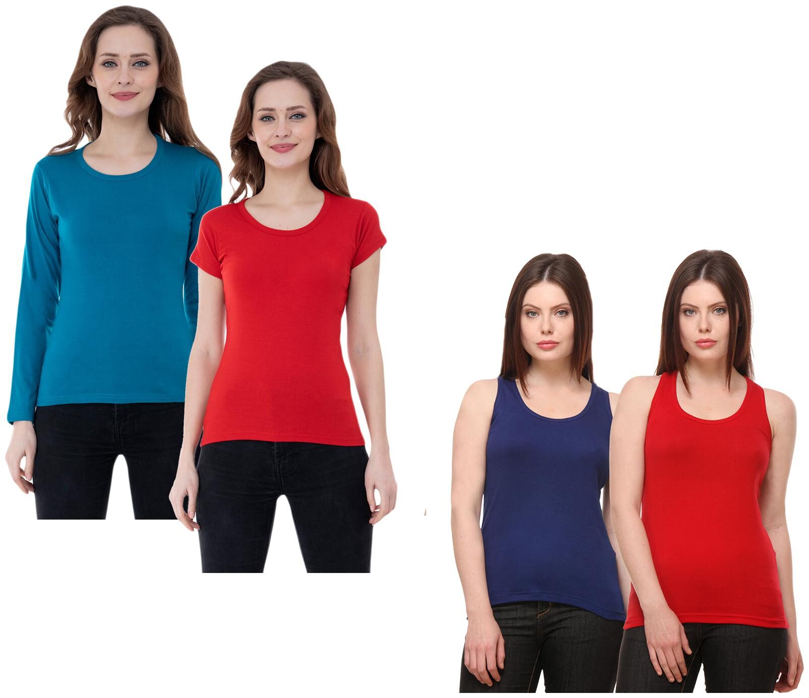 

Indiweaves Women Multi Regular fit Round neck Cotton Tank top