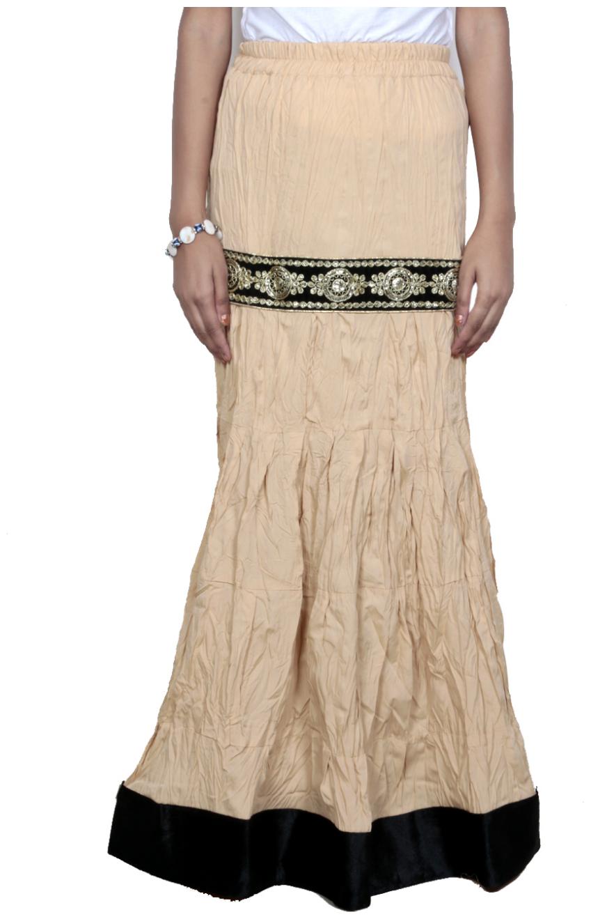 

IndiWeaves Women Cambric Cotton Beige Full Length Skirt