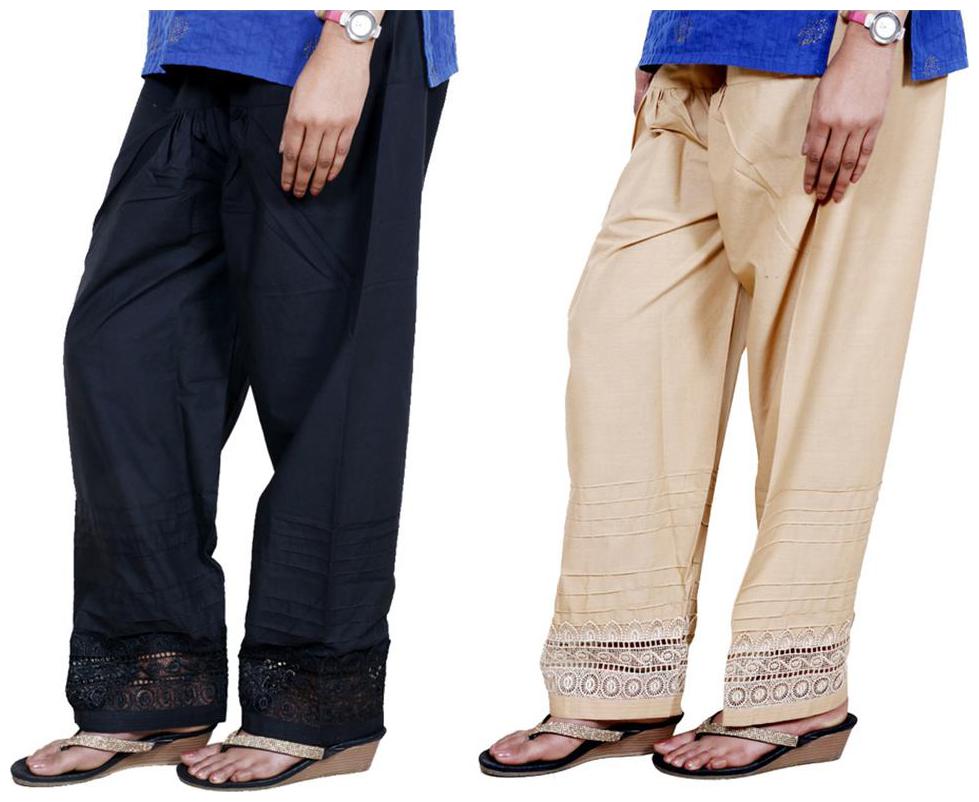 

IndiWeaves Women Cotton Chaudi Lece Semi-Patiala Salwar Set of -2