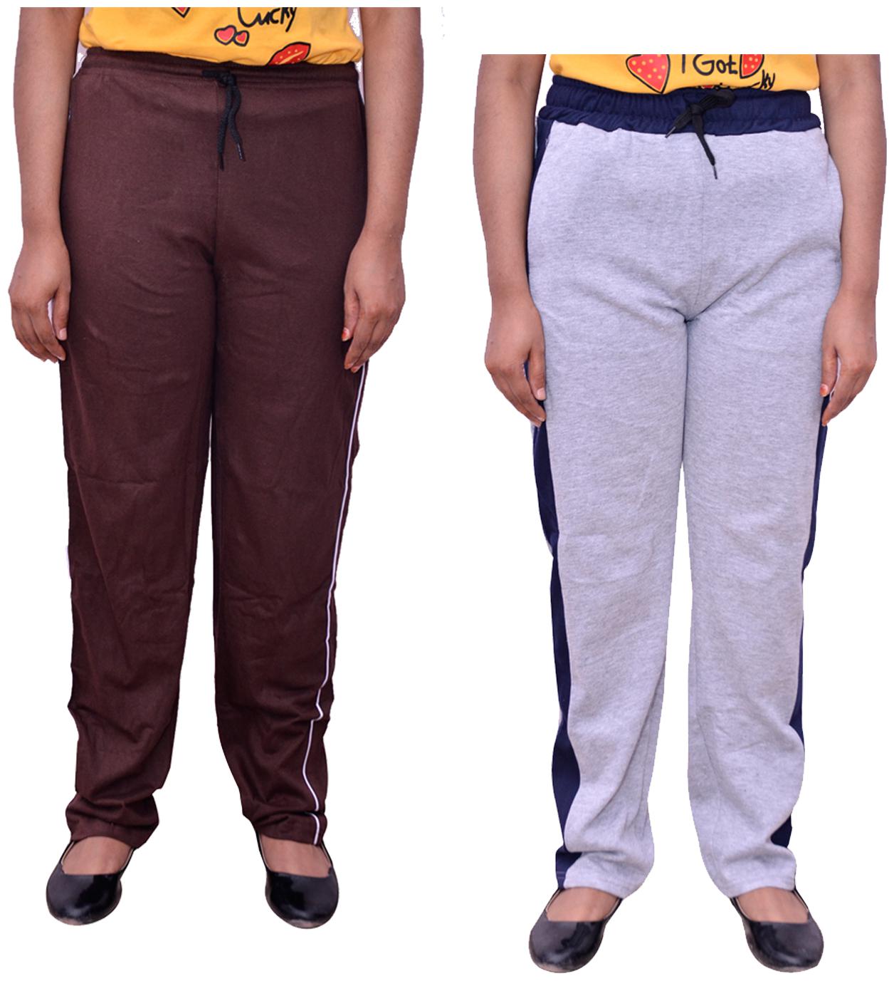 

Indiweaves Women Regular fit Cotton Solid Track pants - Brown Grey