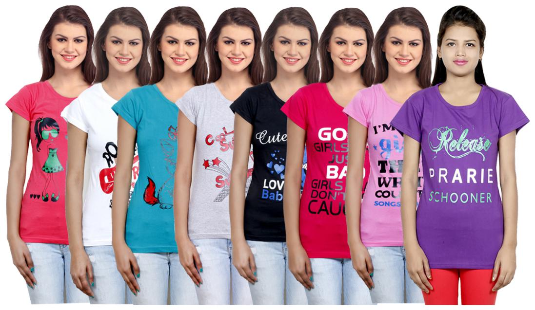 

IndiWeaves Women s Cotton Printed T-Shirts COMBO OFFER ( Pack of 8 T-Shirts)