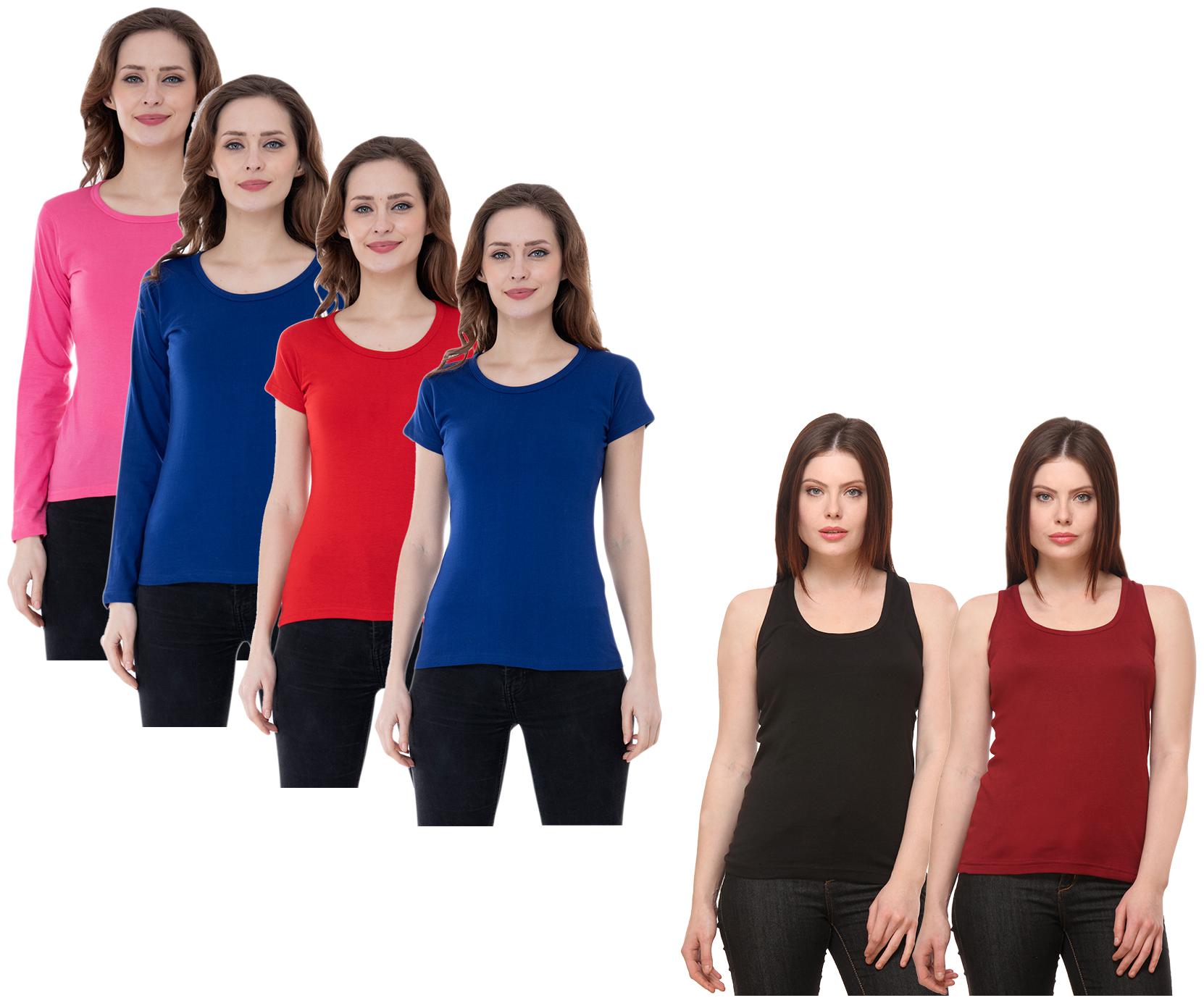 

Indiweaves Women Multi Regular fit Round neck Cotton Tank top