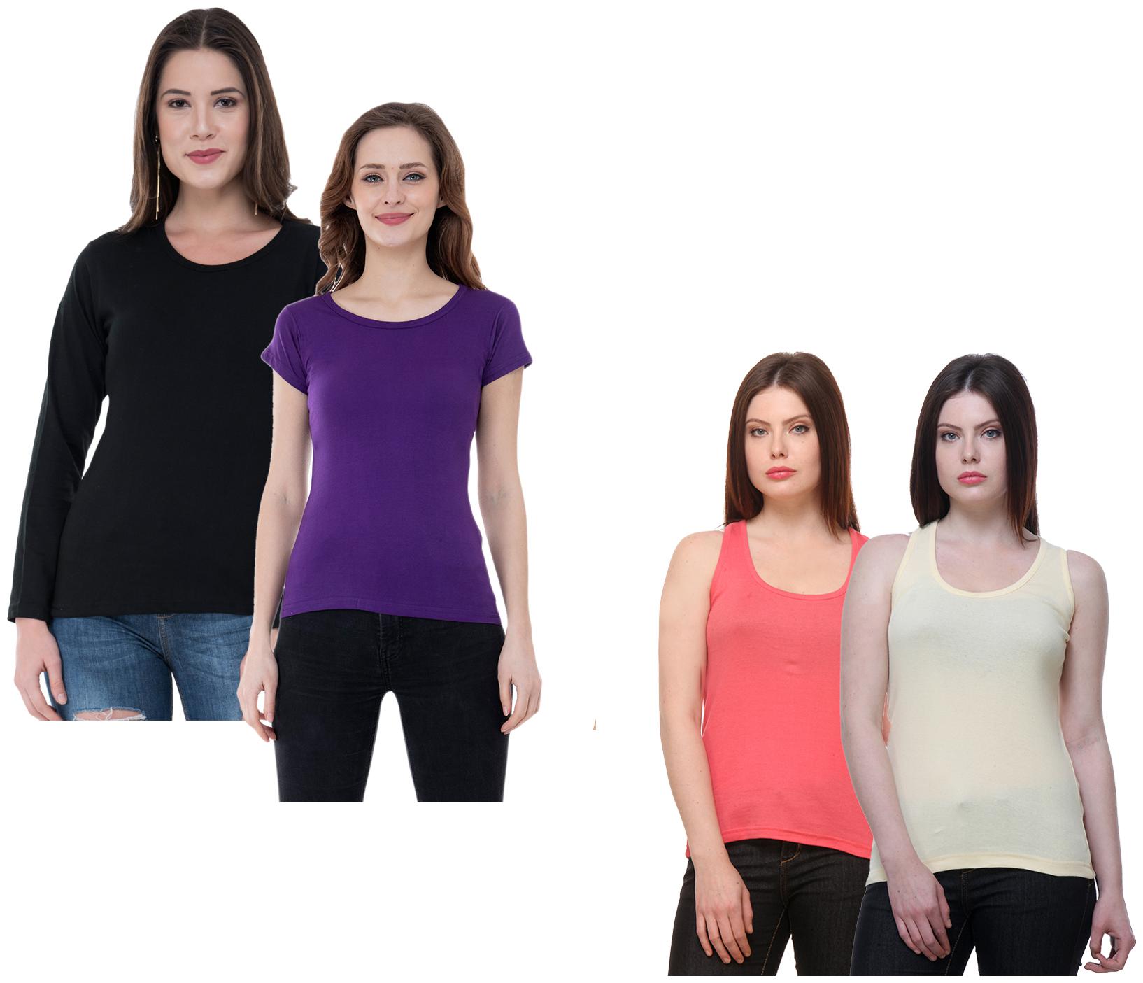 

Indiweaves Women Multi Regular fit Round neck Cotton Tank top