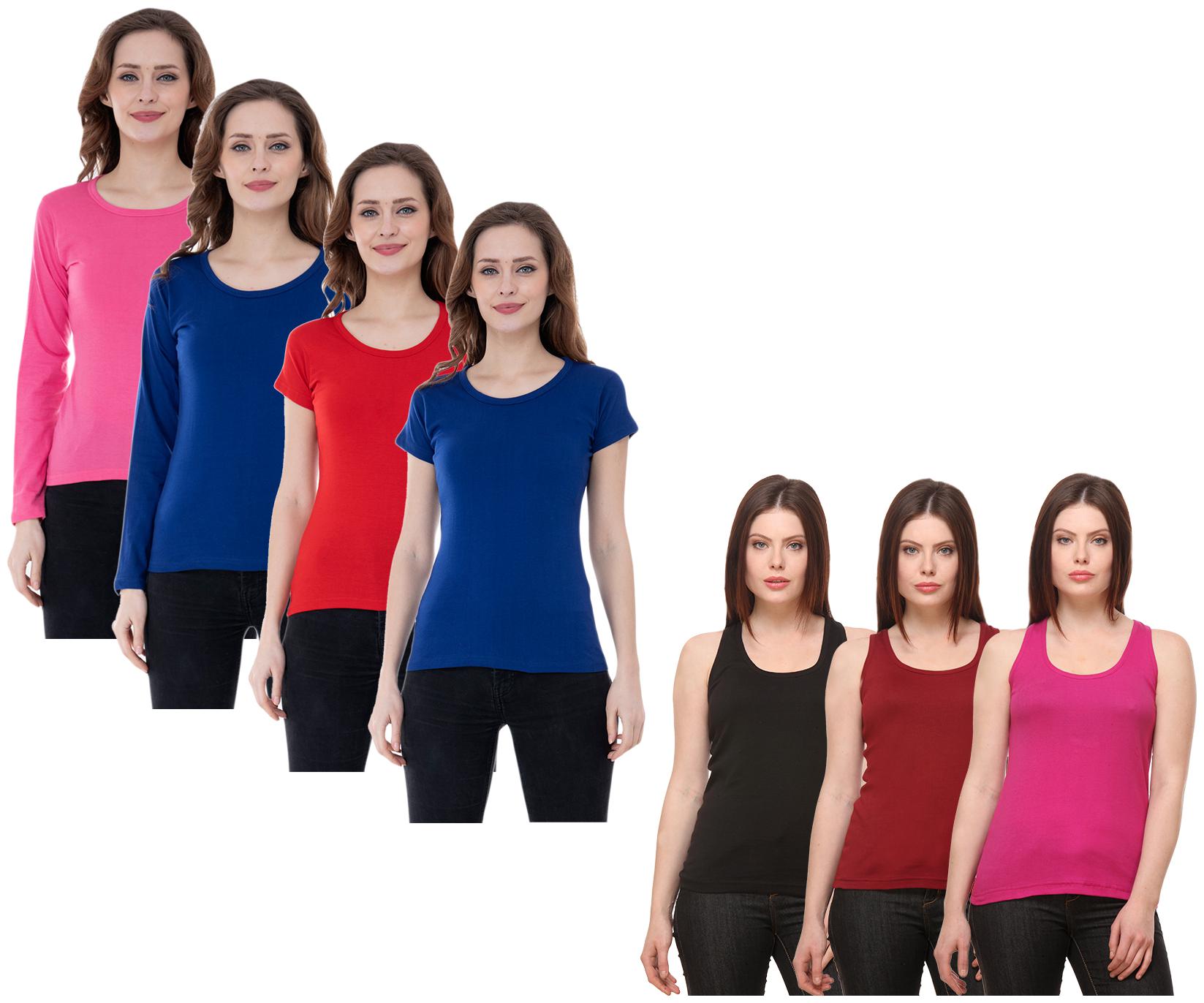 

Indiweaves Women Multi Regular fit Round neck Cotton Tank top