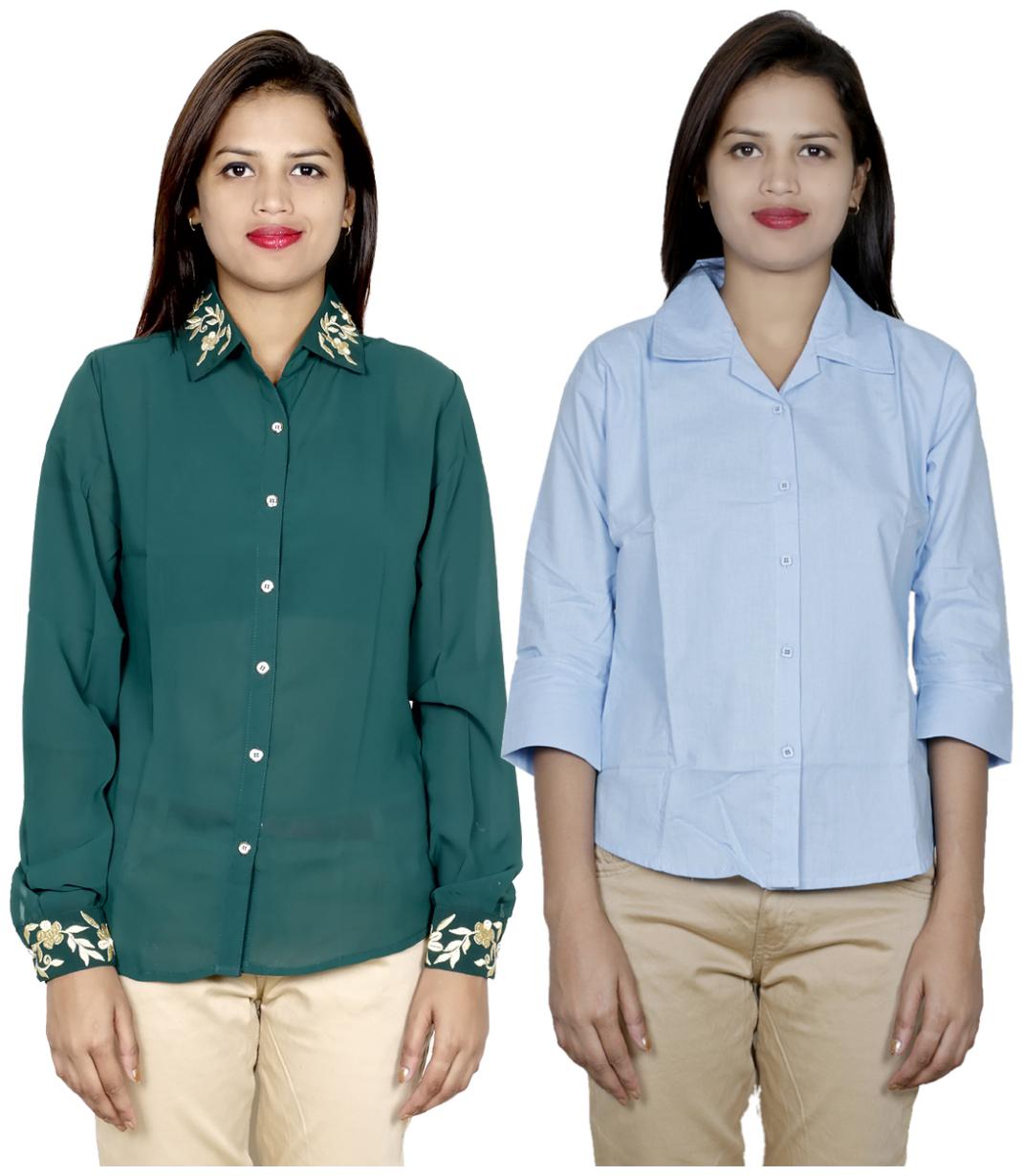 

Indiweaves Women Green Embroidered Regular Fit Shirt