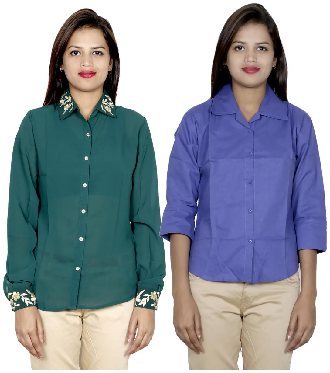 

Indiweaves Women Green Embroidered Regular Fit Shirt