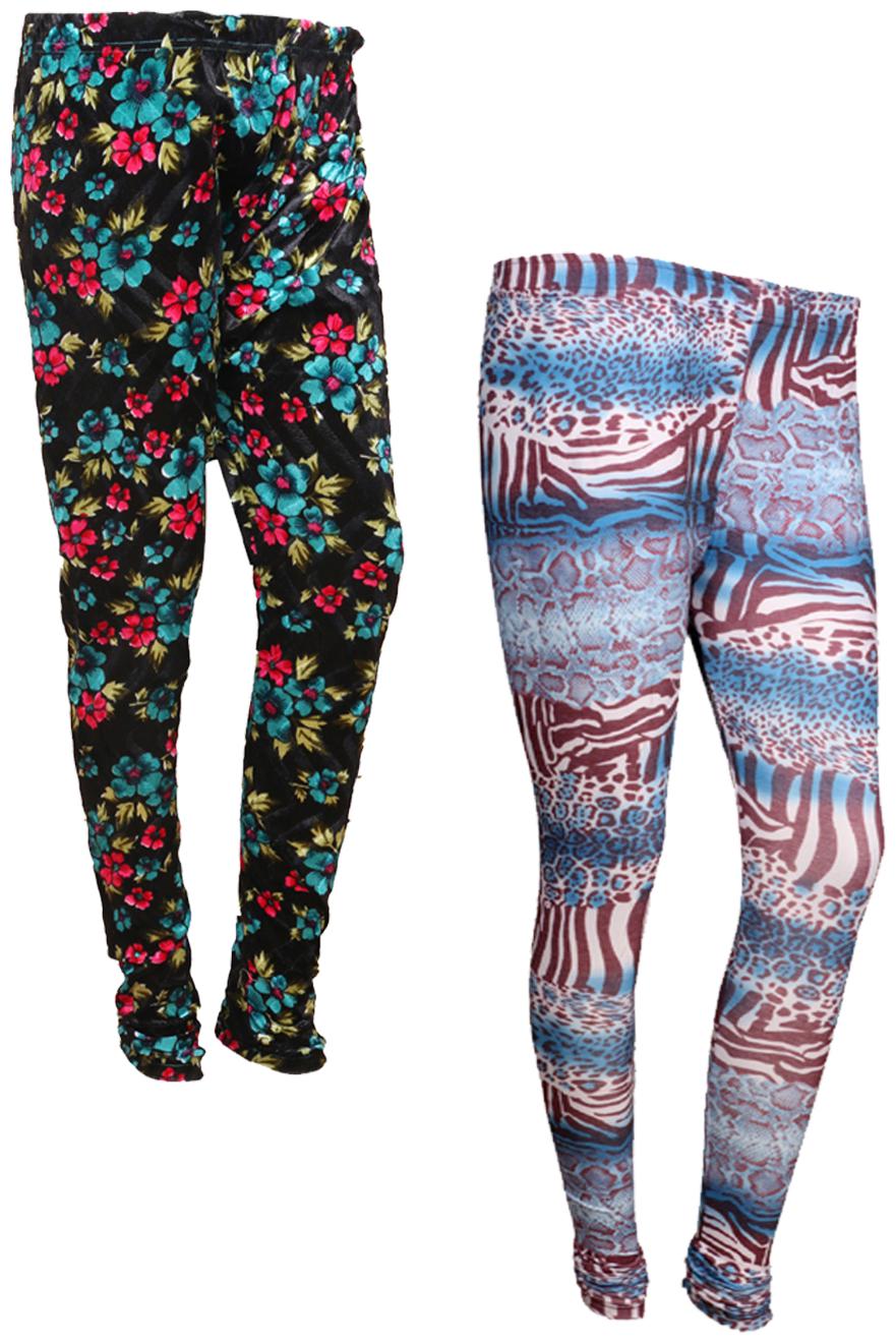 

IndiWeaves Women Cotton Printed Legging and Velvet Printed Leggings (Pack of 2)
