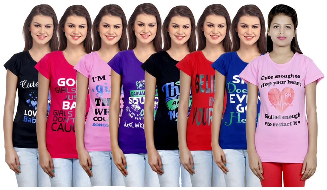 

IndiWeaves Women Cotton Printed T-Shirt ( Set of- 8)