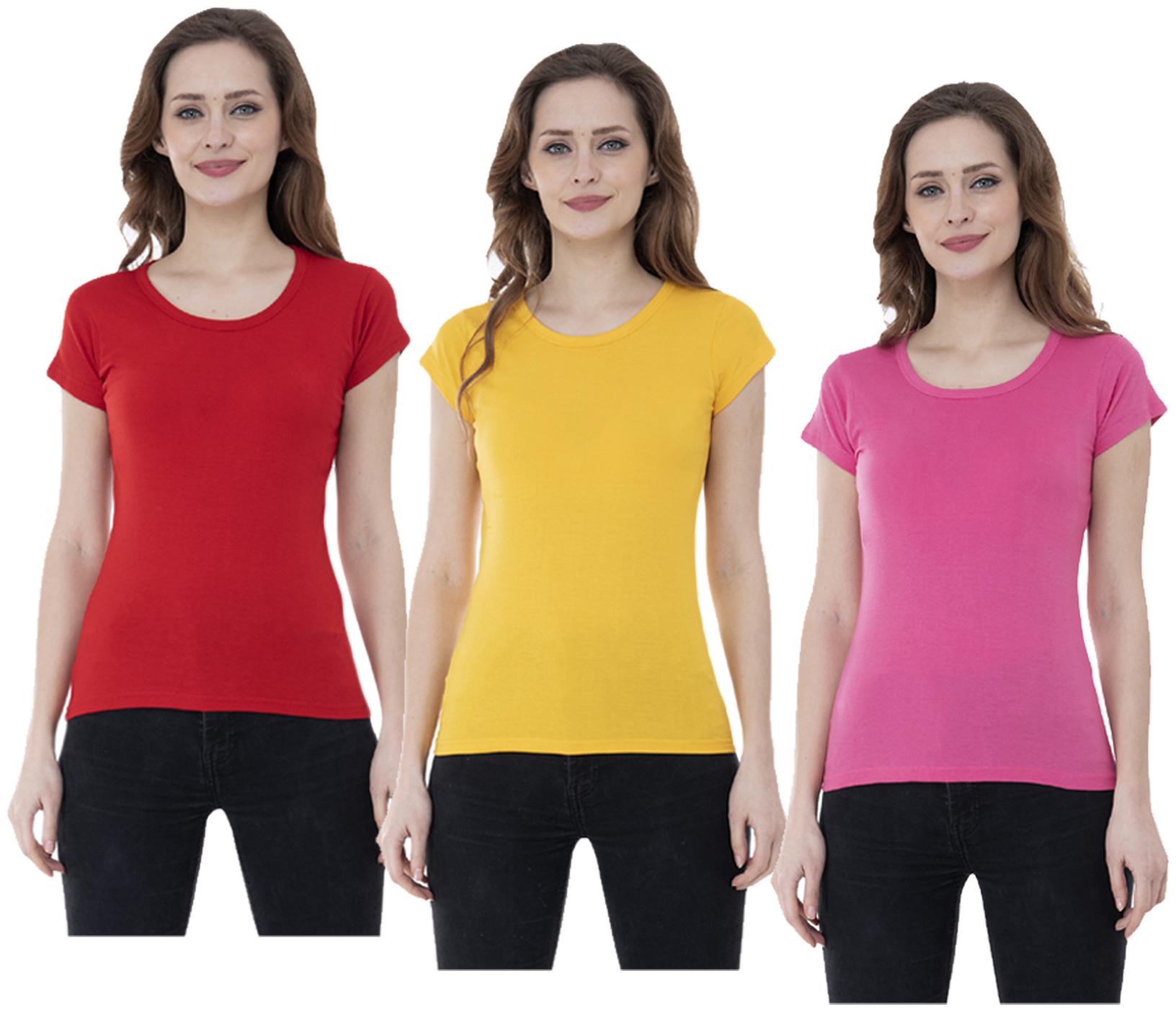 

Indiweaves Women Multi Regular fit Round neck Cotton T shirt