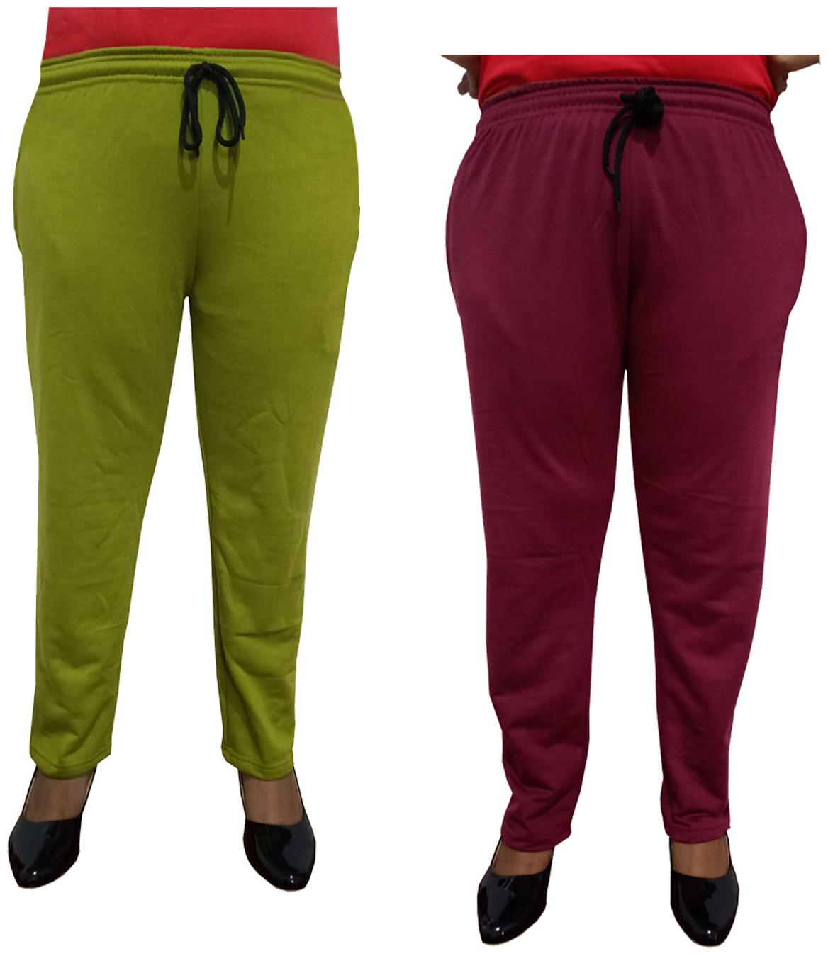 

Indiweaves Women Regular fit Fleece Solid Track pants - Maroon Green