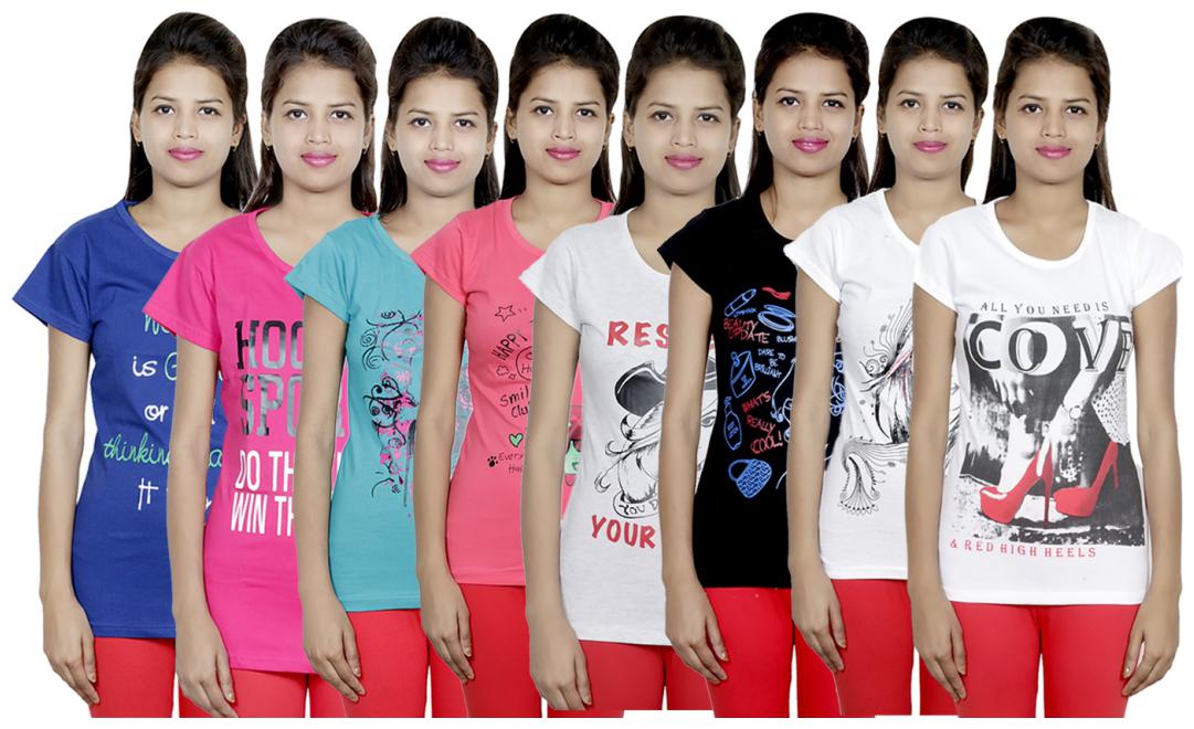 

IndiWeaves Women s Cotton Printed T-Shirts COMBO OFFER ( Pack of 8 T-Shirts)
