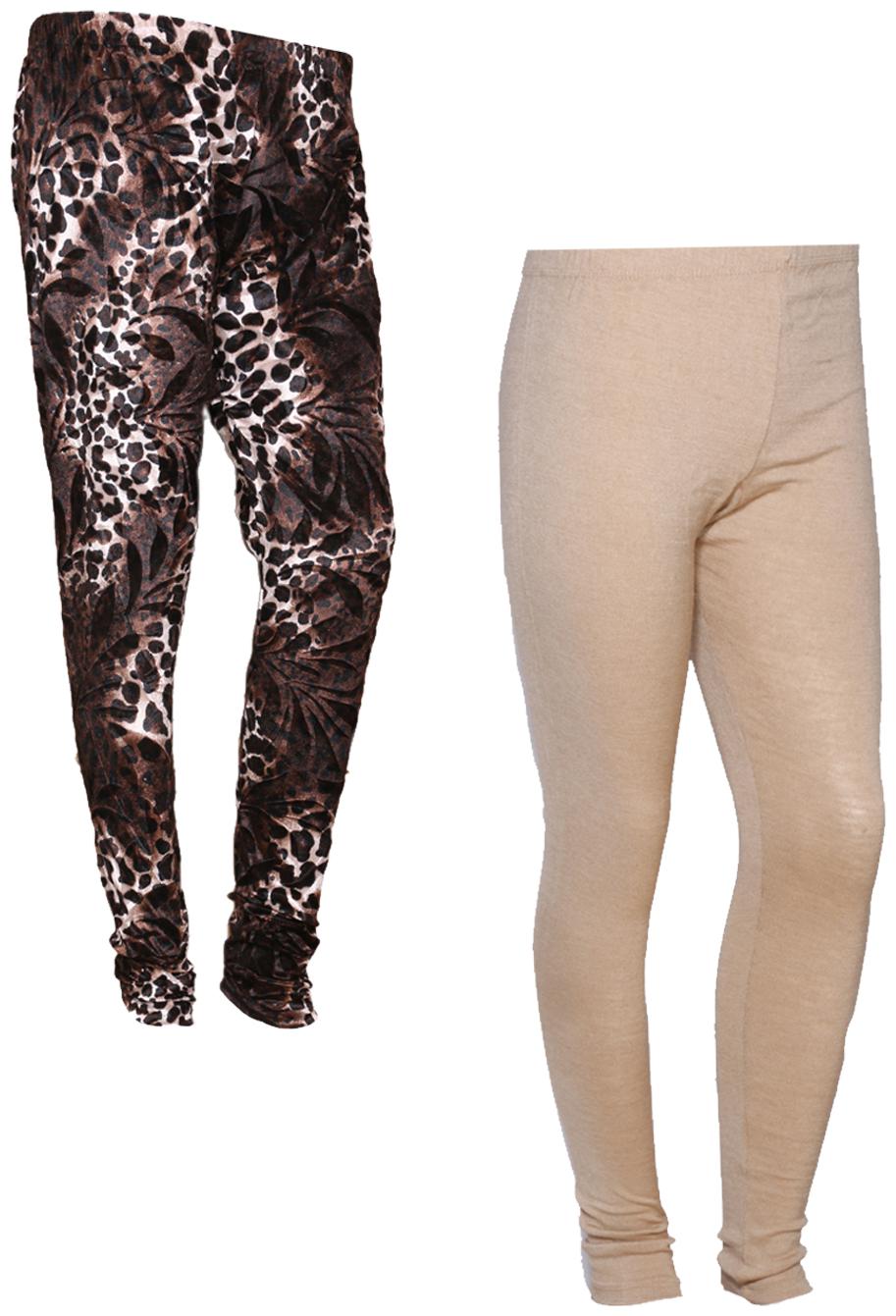 

IndiWeaves Women Woolen Plain and Velvet Printed Leggings for Winters (Pack of 2)
