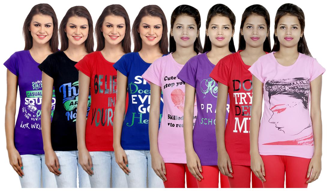 

IndiWeaves Women s Cotton Printed T-Shirts COMBO OFFER ( Pack of 8 T-Shirts)