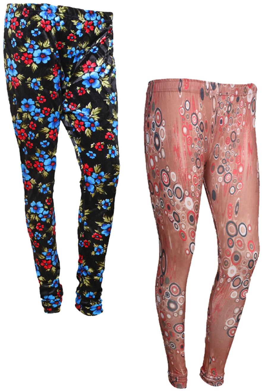 

IndiWeaves Women Cotton Printed Legging and Velvet Printed Leggings (Pack of 2)