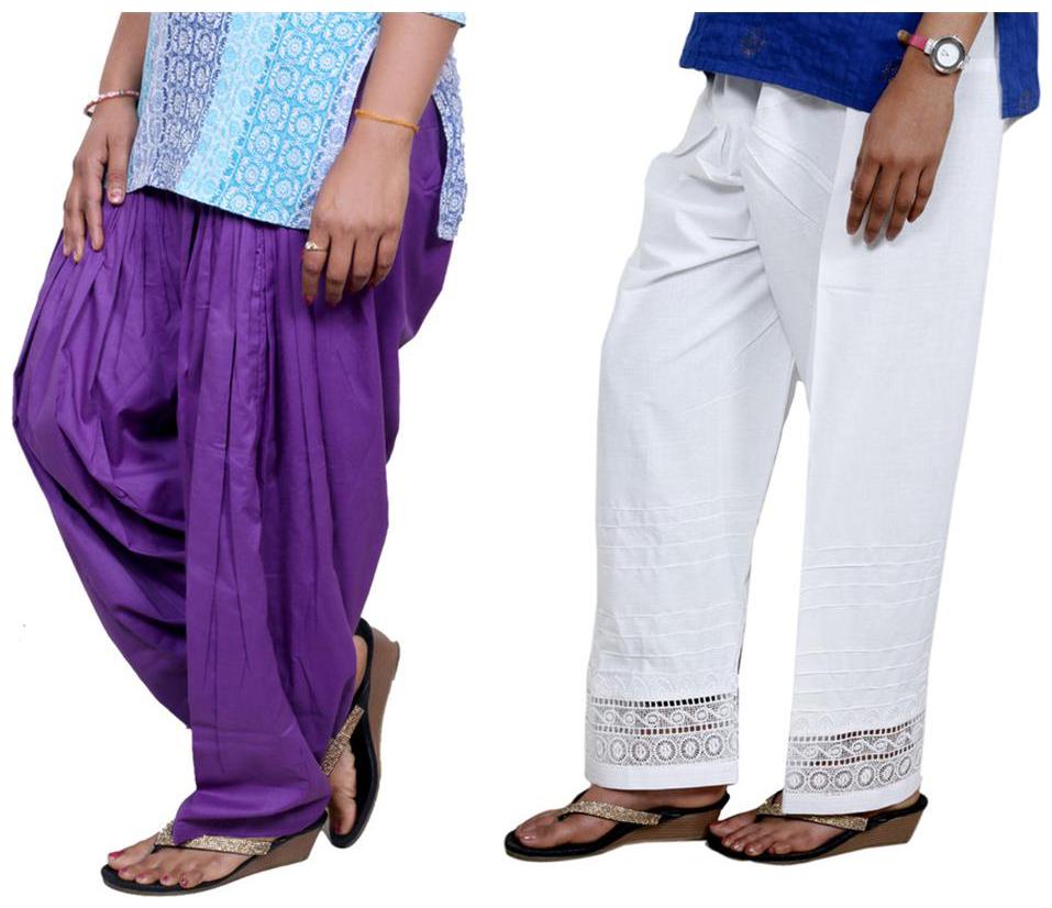 

IndiWeaves Women Cotton Semi-Patiala with Full Patiala Salwar Set of-2