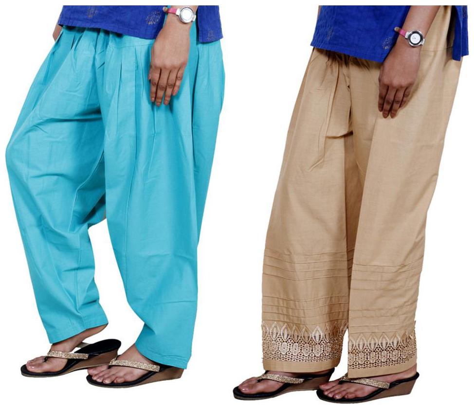 

IndiWeaves Women Cotton Semi-Patiala with Chaudi Lece Semi- Patiala Salwar Set of -2