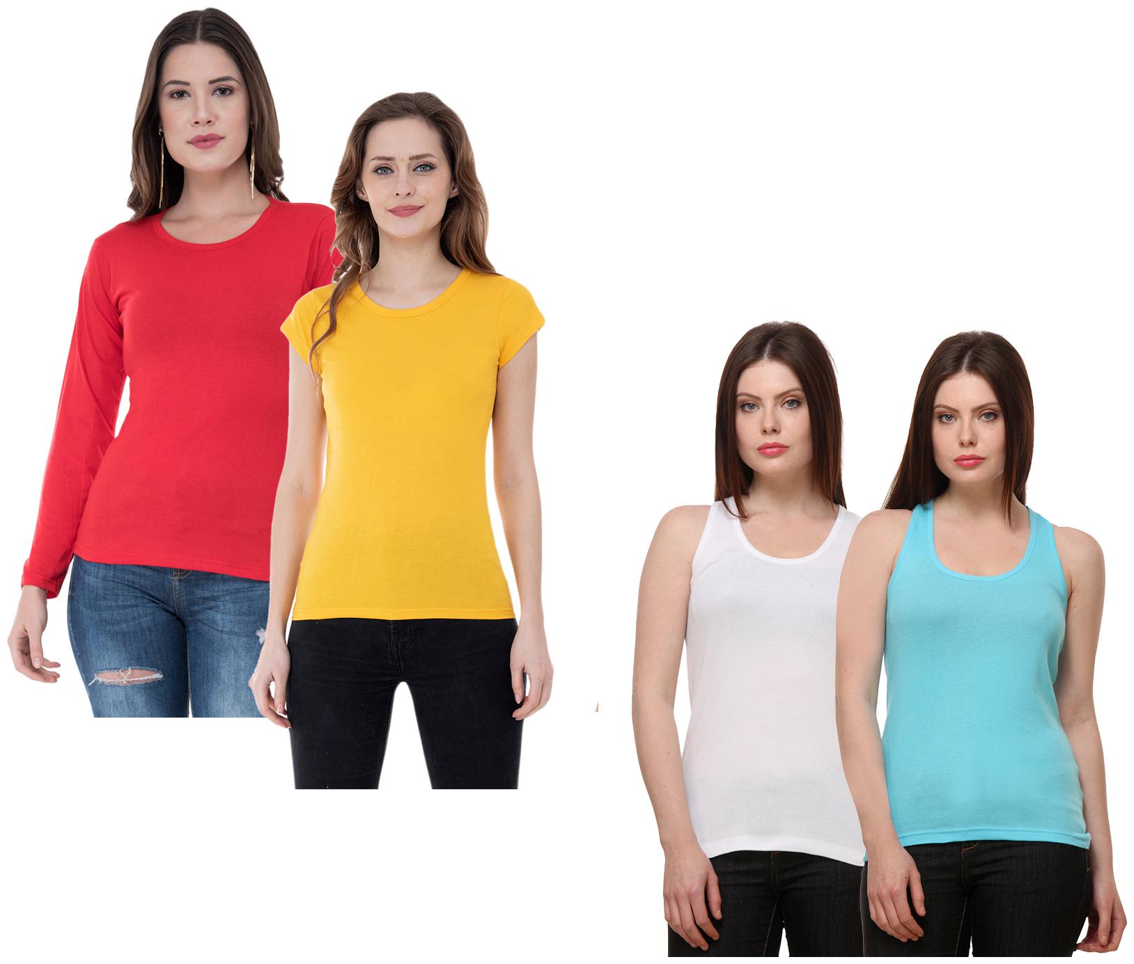 

Indiweaves Women Multi Regular fit Round neck Cotton Tank top