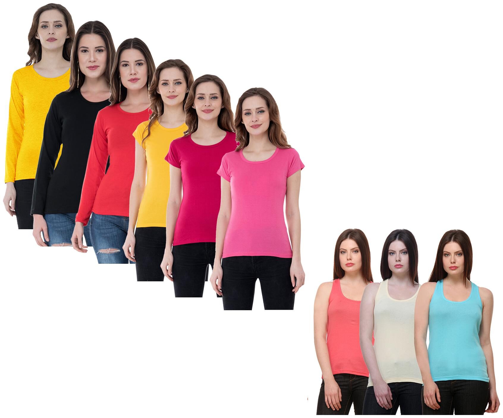 

Indiweaves Women Multi Regular fit Round neck Cotton Tank top