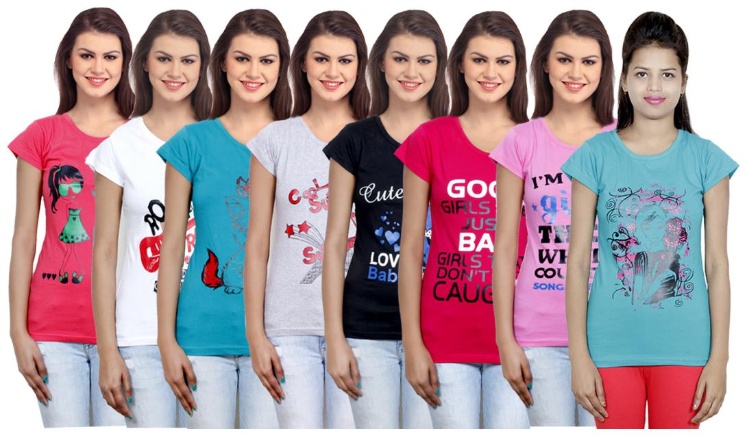 

IndiWeaves Women s Cotton Printed T-Shirts COMBO OFFER ( Pack of 8 T-Shirts)