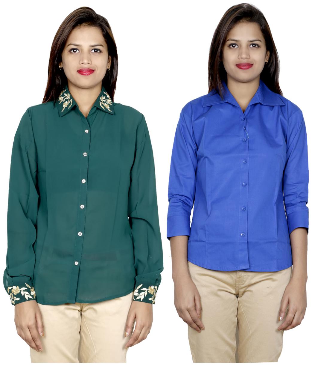 

Indiweaves Women Green Embroidered Regular Fit Shirt