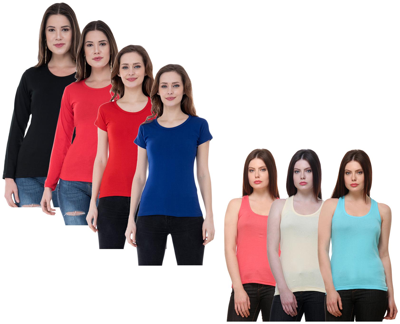 

Indiweaves Women Multi Regular fit Round neck Cotton Tank top