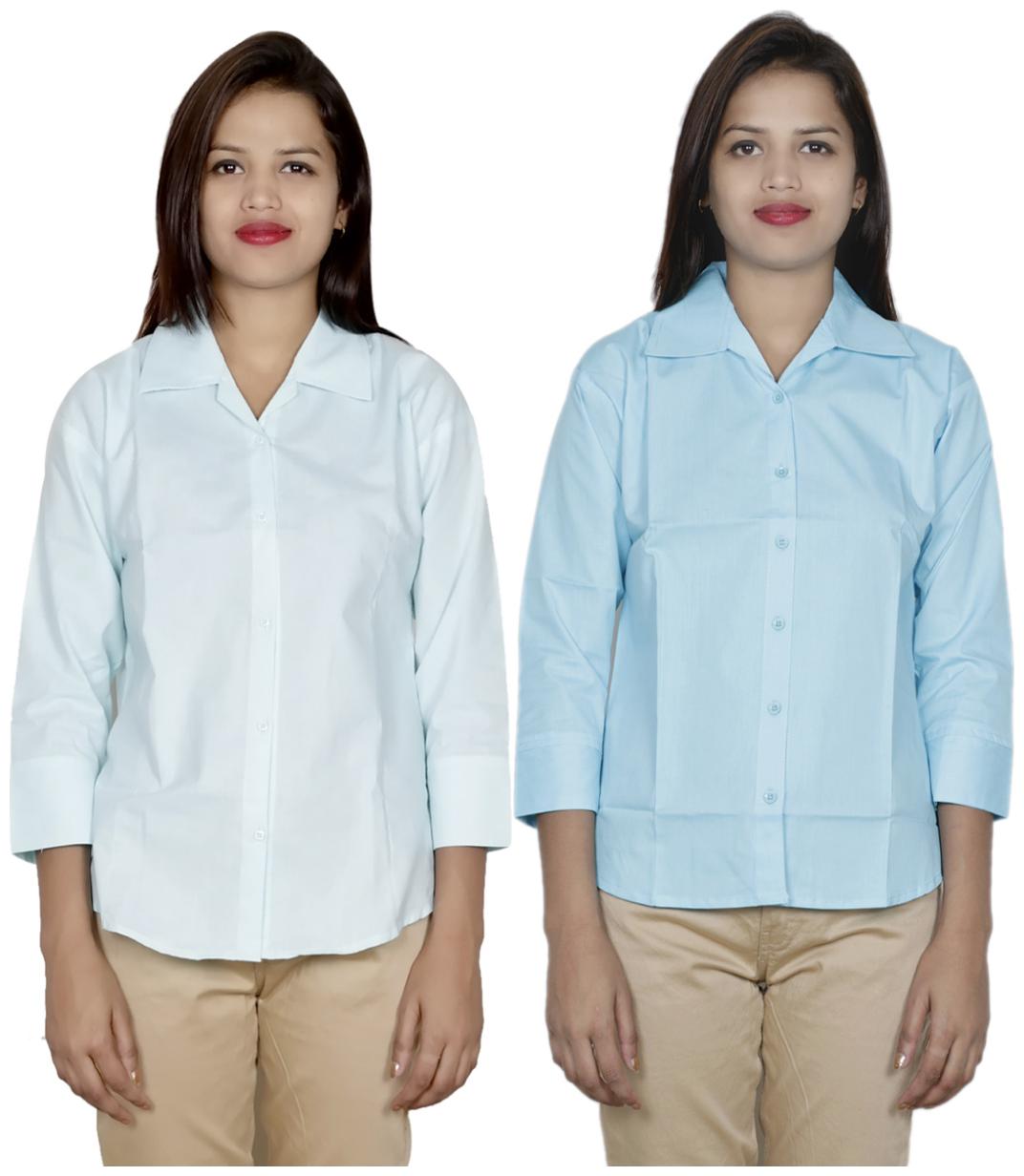 

Indiweaves Women Blue Solid Regular Fit Shirt