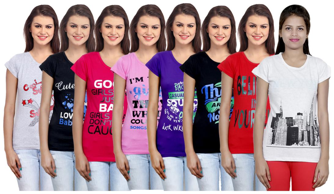 

Indiweaves Women Multi Regular fit Round neck Cotton T shirt