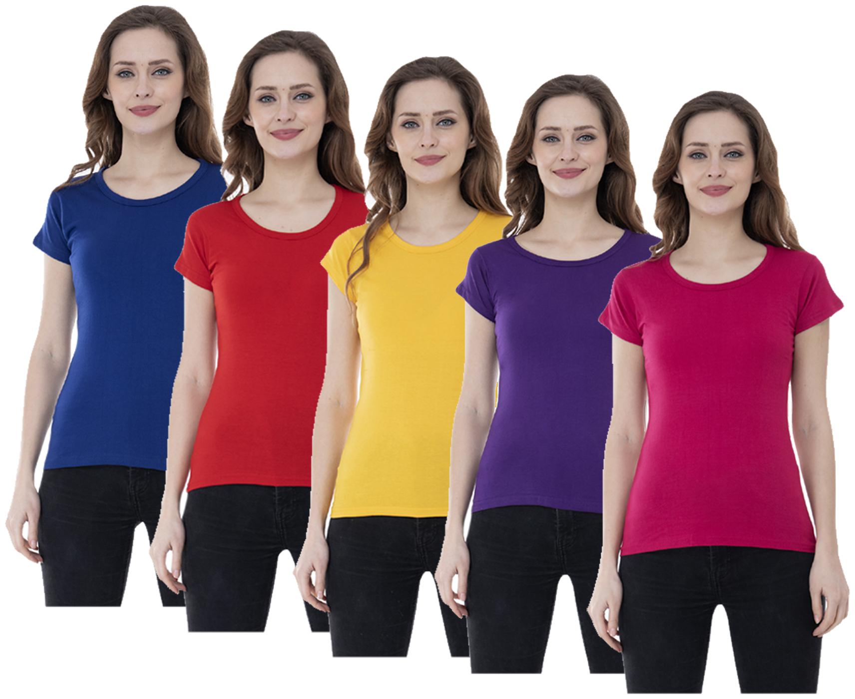 

Indiweaves Women Multi Regular fit Round neck Cotton T shirt