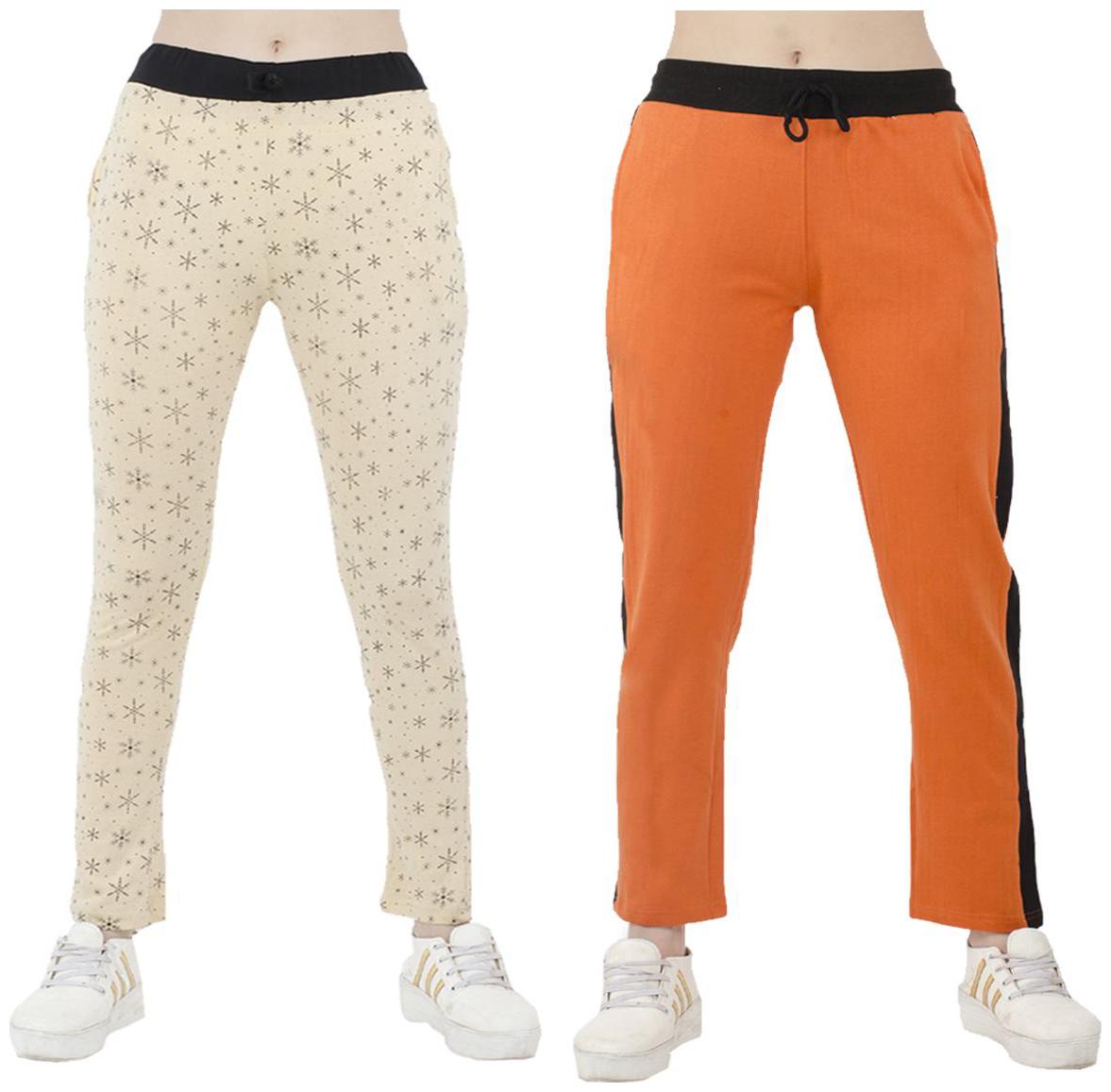 

Indiweaves Women Regular fit Polyester Printed Track pants - Orange