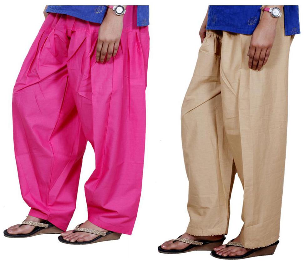 

IndiWeaves Women Cotton Semi-Patiala Salwar Set of -2
