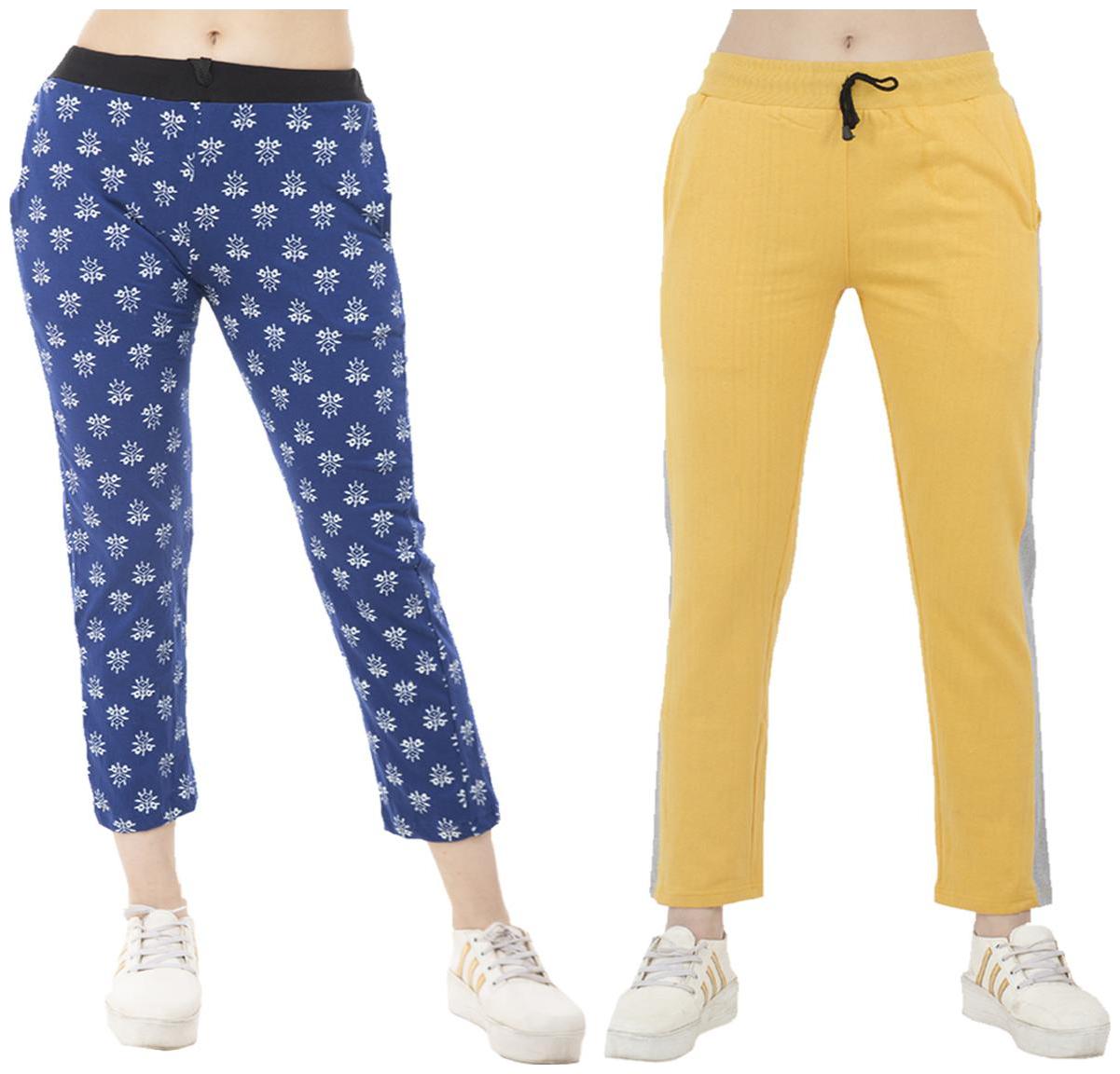 

Indiweaves Women Regular fit Polyester Printed Track pants - Yellow